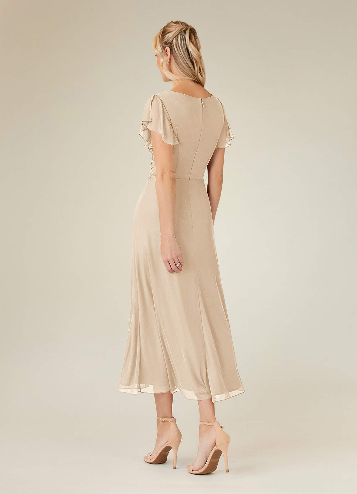 Azazie Vera Abiti per la Madre della Sposa Abito A-Line in Maglia con Scollo a V a Pieghe Champagne image2