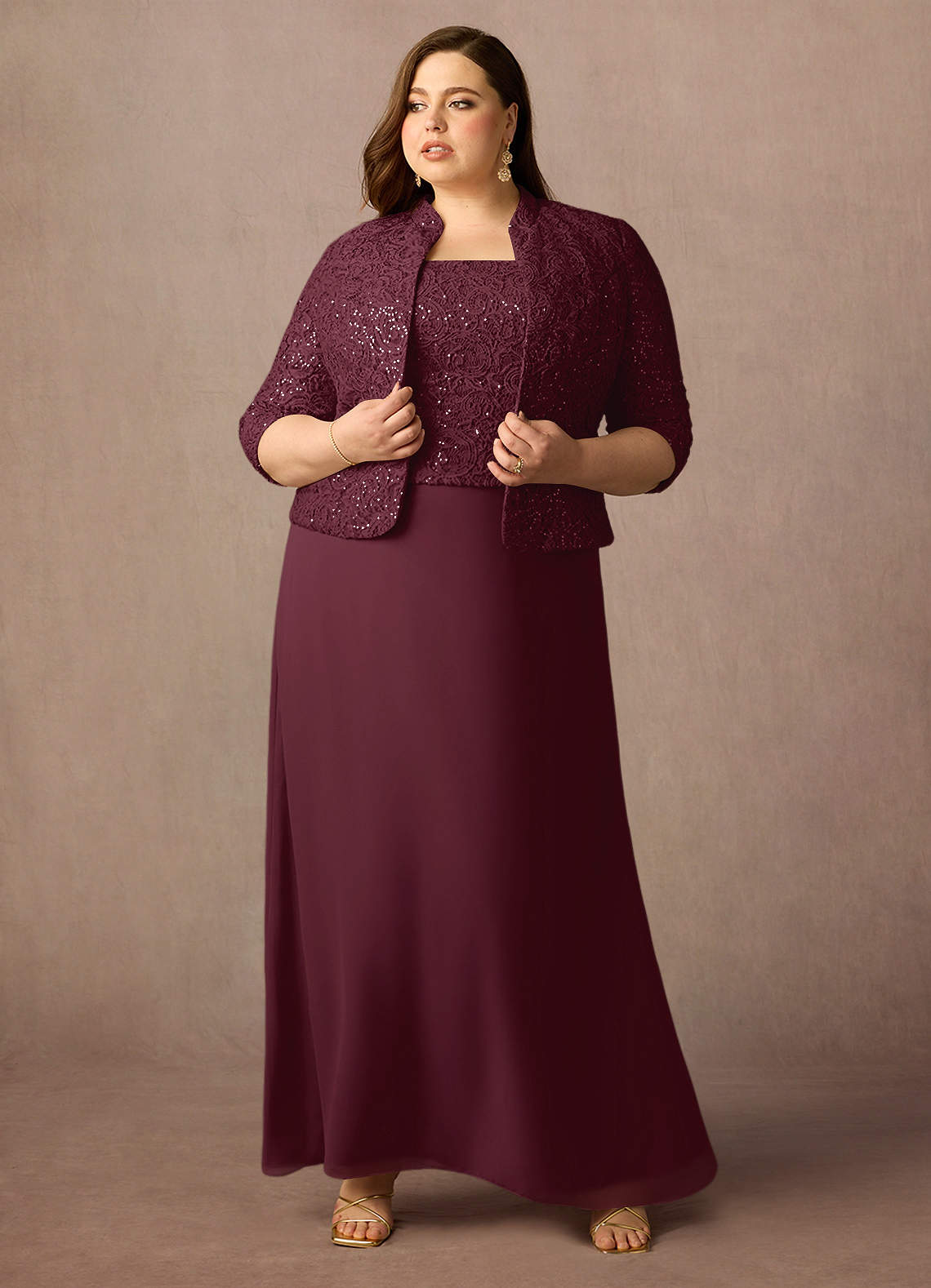 Azazie Cornelia Moeder van de bruid jurken Kolom Jurk van Chiffon Vierkante Halslijn Pailletten Cabernet image13