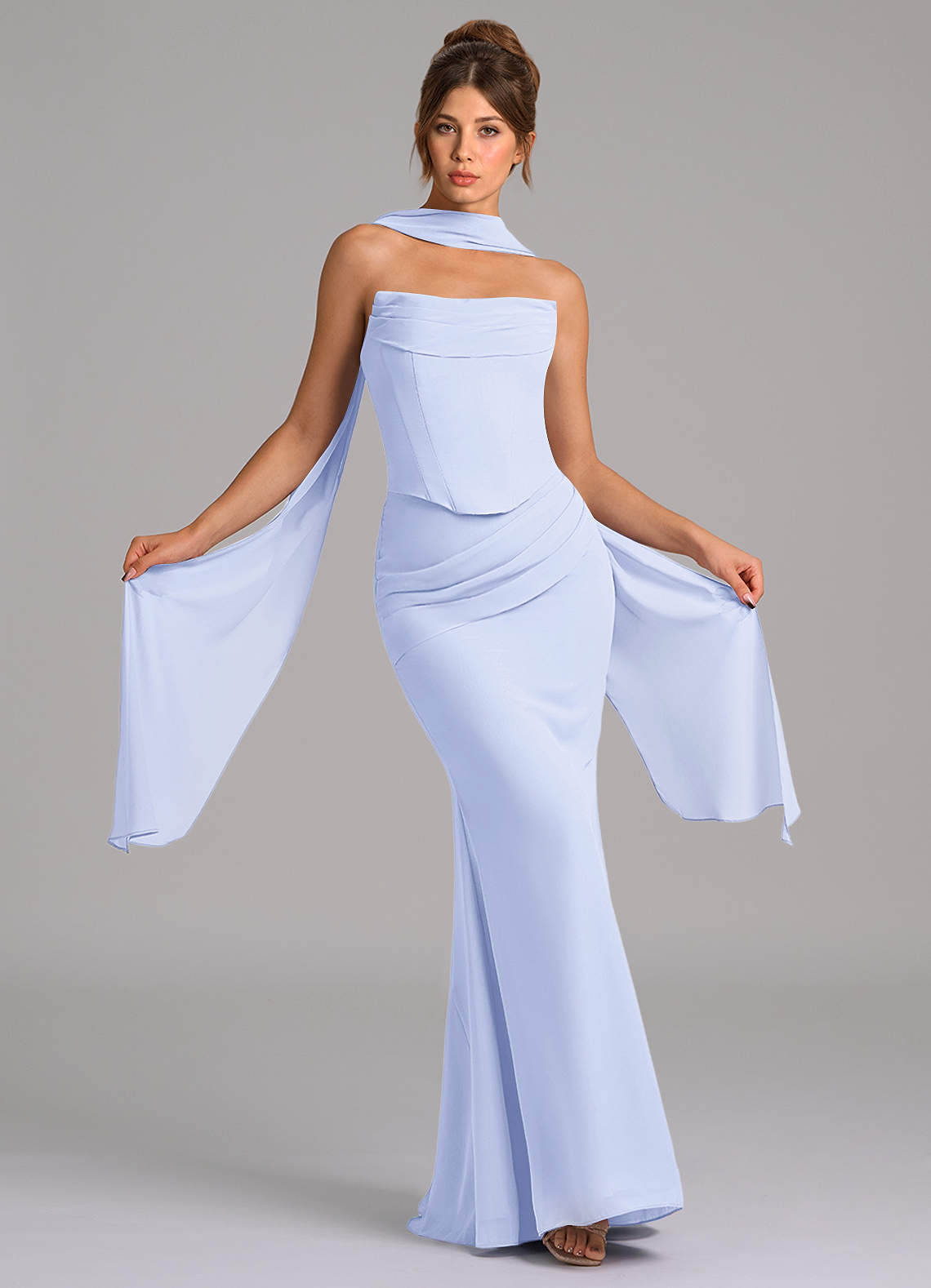 Azazie Sorrel Vestidos de damas de honor Vestido de Lavanda de Gasa de Corte Sirena con Corsé image1