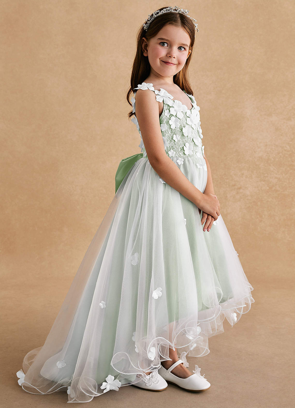 Azazie Celia Flower Girl Dresses Dusty Sage A-Line Lace Tulle Dress image1