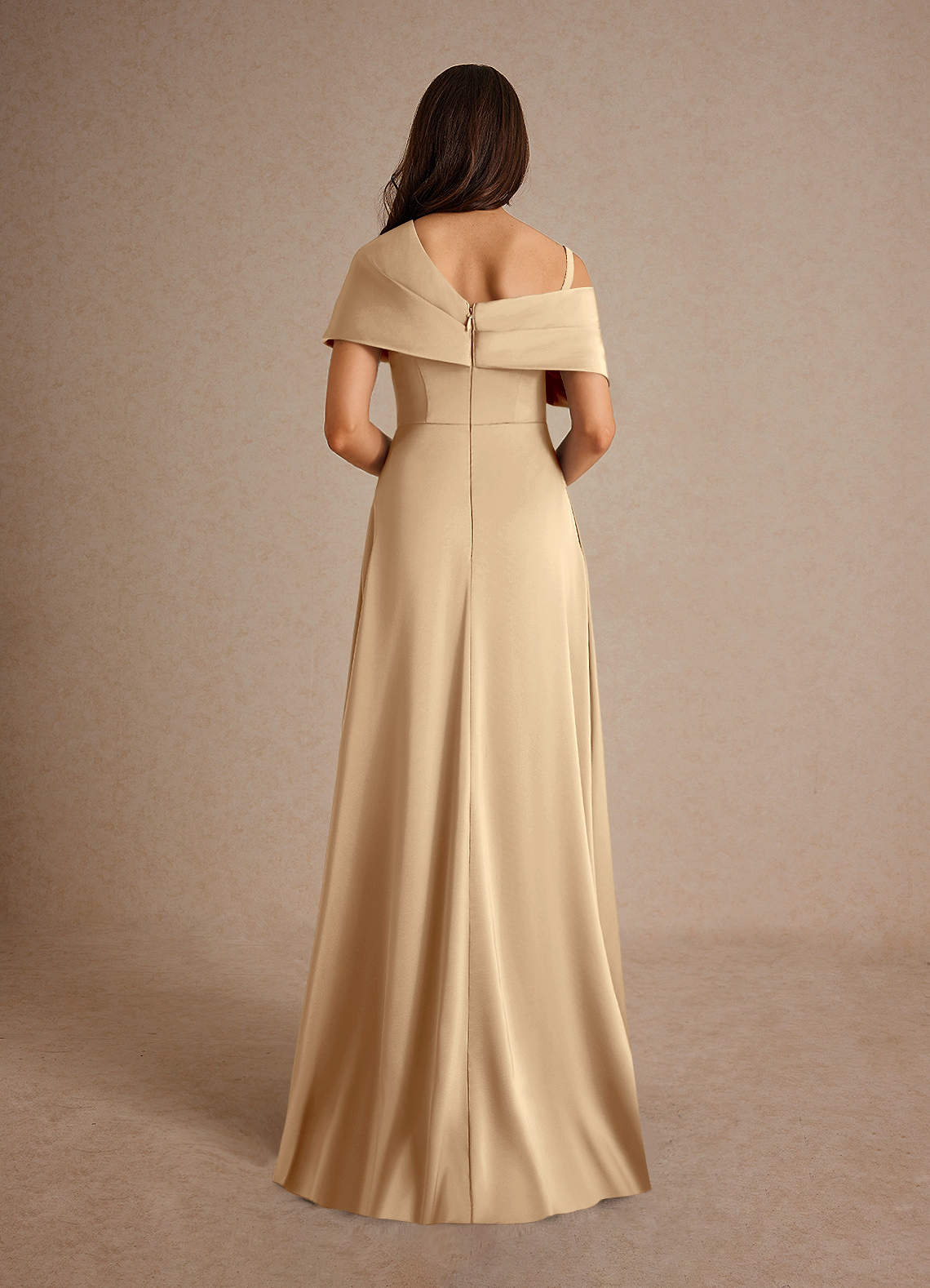 Azazie Milton Mother of the Bride Dresses Champagne A-Line Pleated Stretch Satin Dress image3