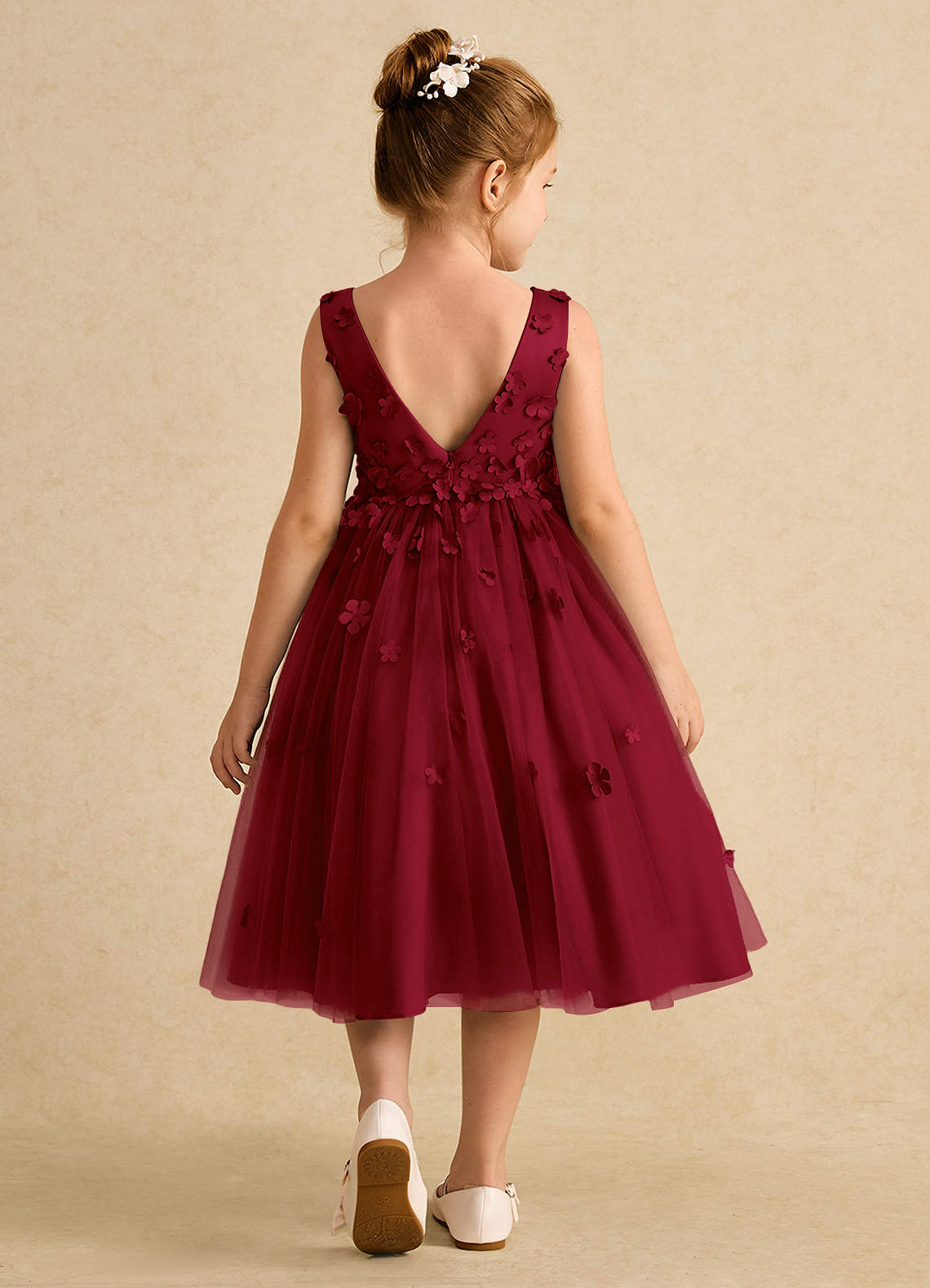 Azazie Lana Flower Girl Dresses Burgundy A-Line Sleeveless Matte Satin Dress image1