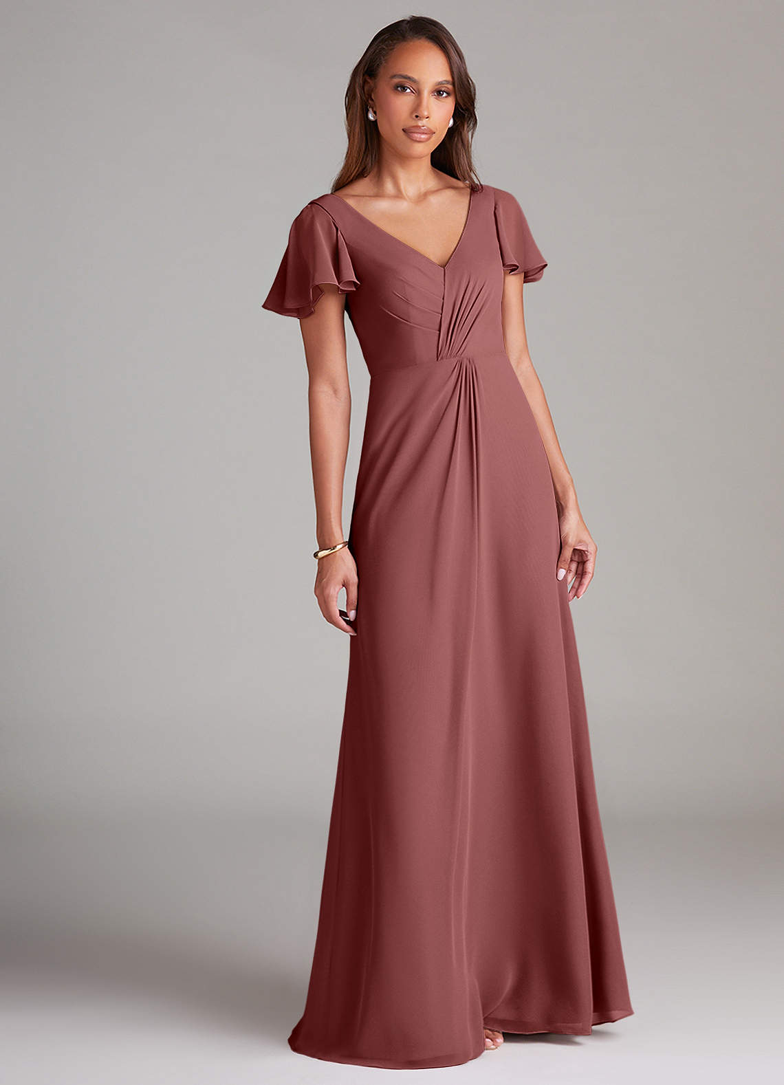 Azazie Soren Robes de demoiselle d'honneur Robe Trapèze en Mousseline de soie Rayé Améthyste image1