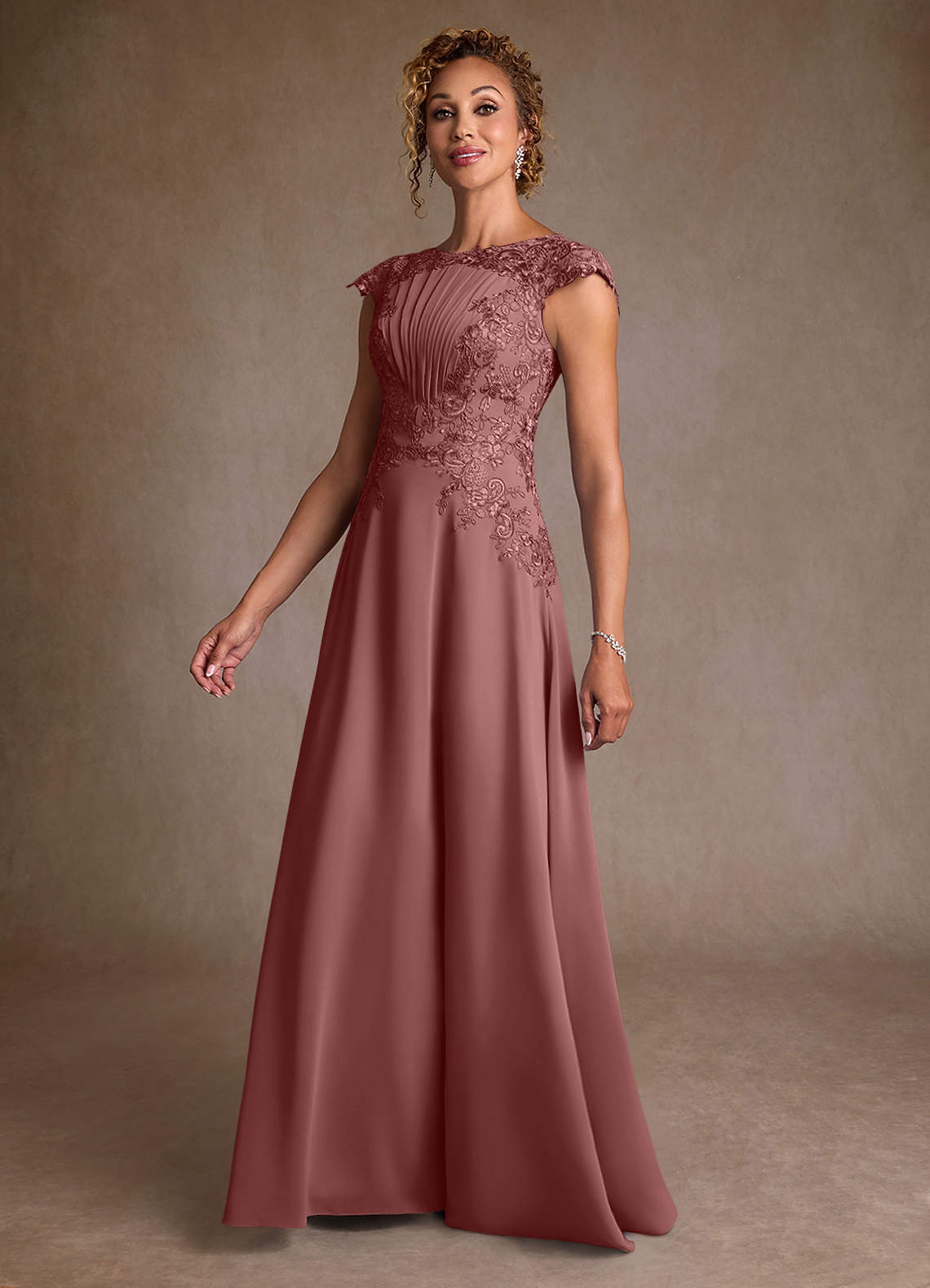 Azazie Christi Mother of the Bride Dresses Desert Rose A-Line Lace Chiffon Dress image3