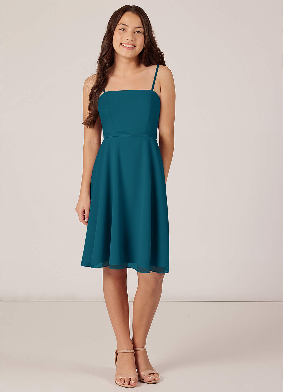 Azazie Kalie Junior A-Linie Gürtel/Schärpe Chiffon Kleid Tintenblau image1