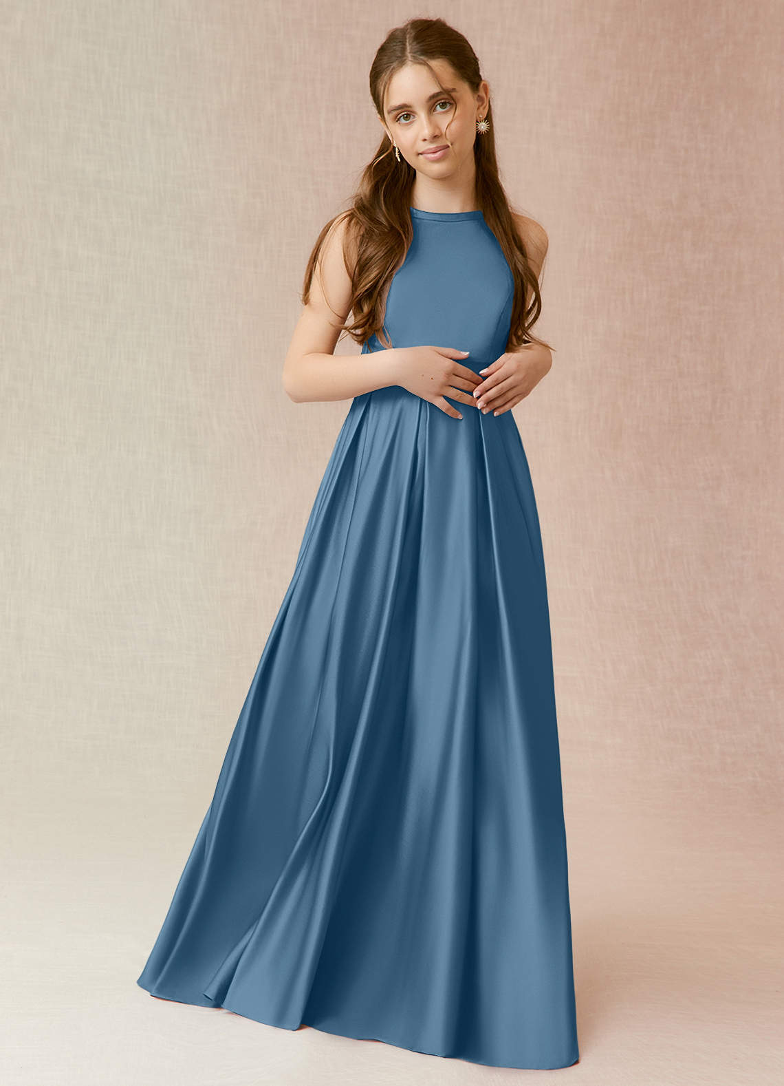 Azazie Arianthe Junior Bermuda A-Line with Pockets Matte Satin Dress image1