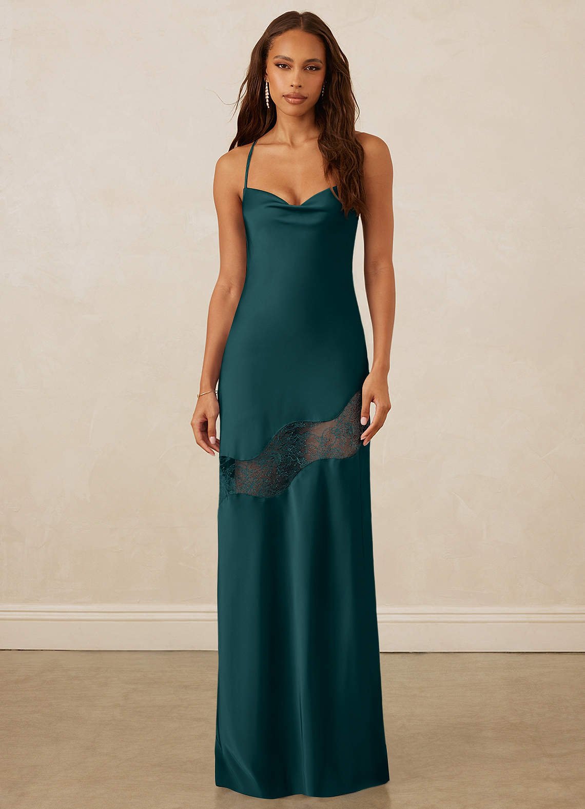Christian Siriano Bridal for Azazie 1012 Bridesmaid Dresses Pine Sheath Lace Stretch Satin Dress image1