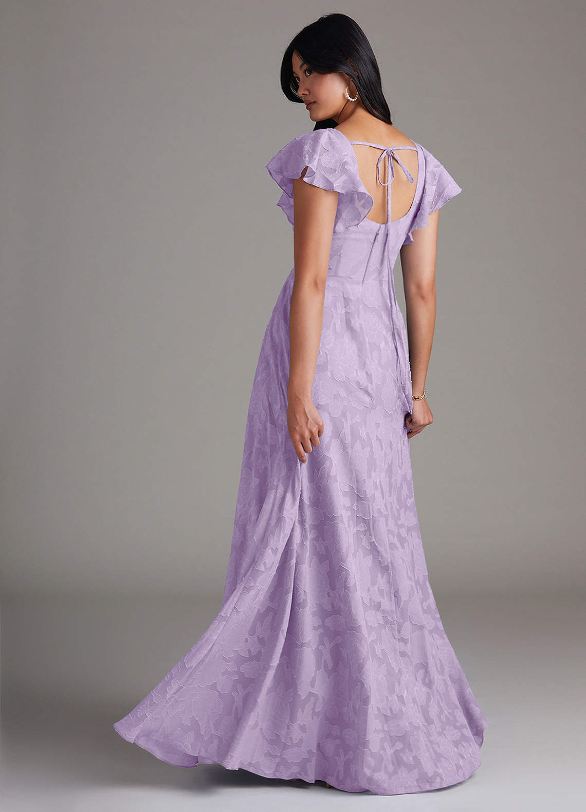 Azazie Bondi Bridesmaid Dresses Lilac A-Line Side Slit Floral Burnout Dress image2