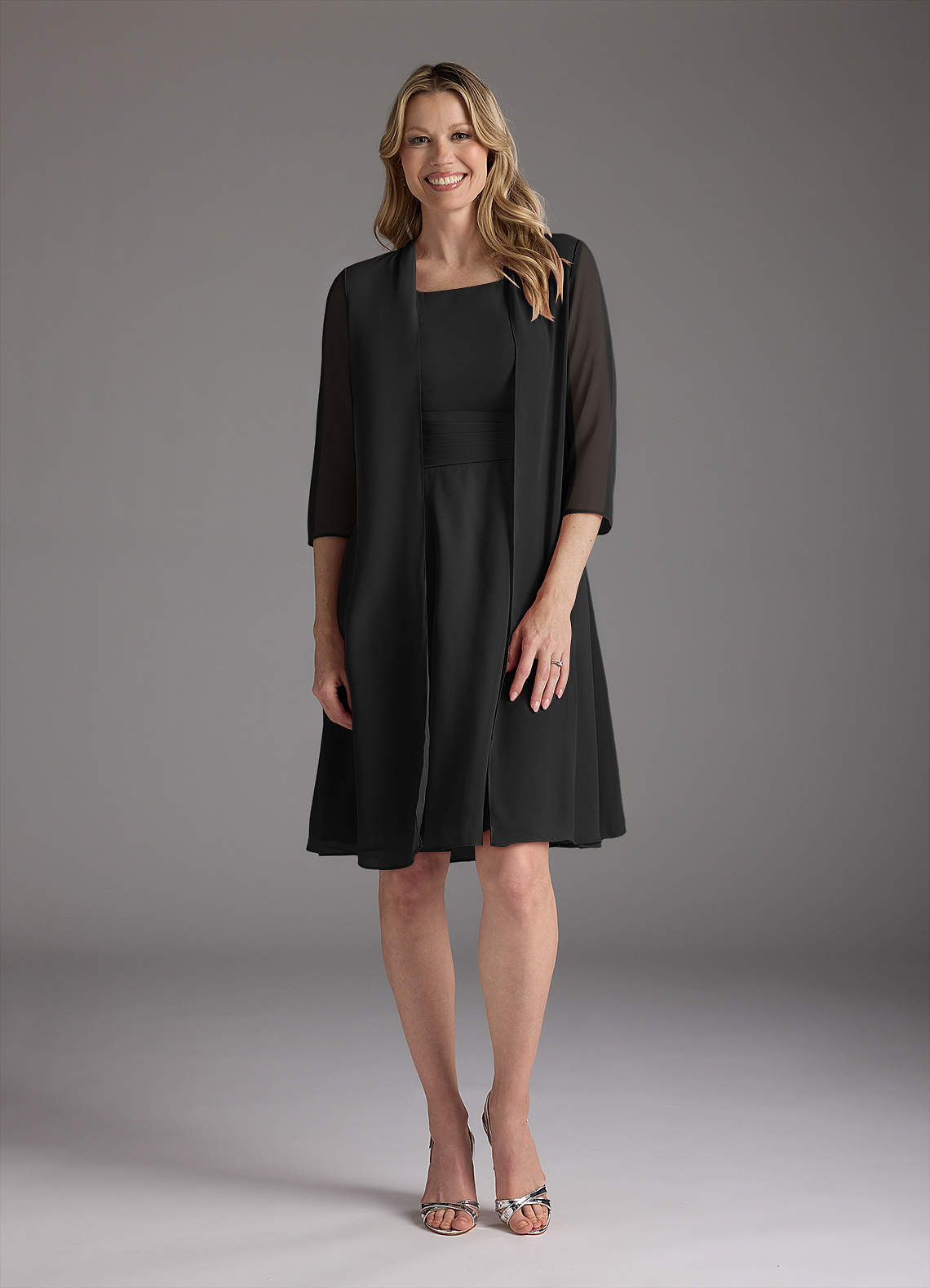 Azazie Shirley Kleider für die Brautmutter A-Linie Schaufel Gefaltet Chiffon Kleid Schwarz image1