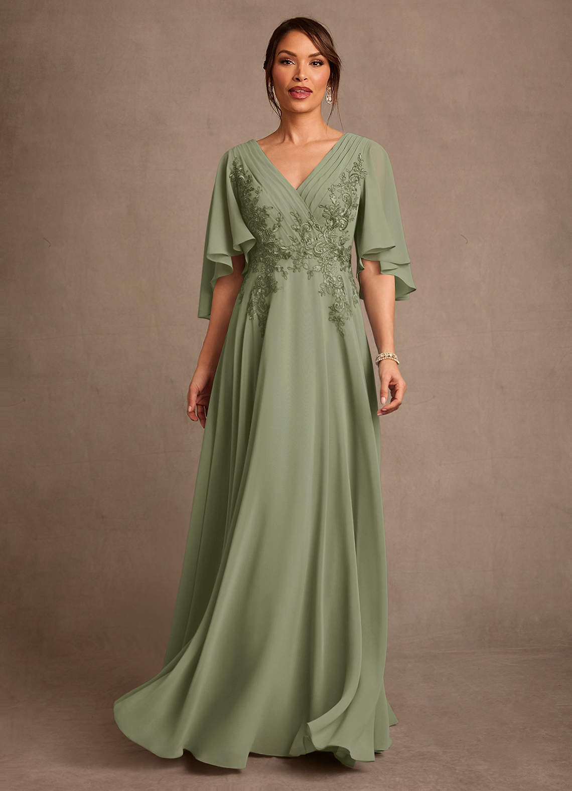 Azazie Tilda Pistachio A-Line Lace Chiffon Dress | Azazie