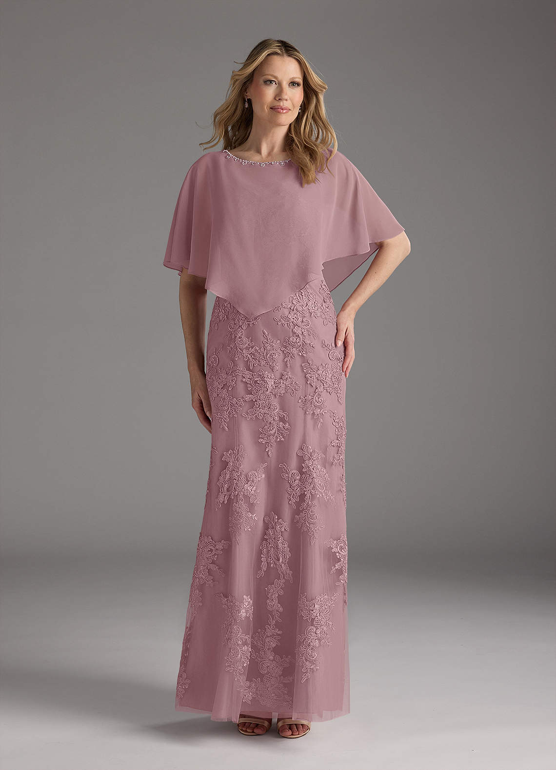 Azazie Whilhelmina Mother of the Bride Dresses Dusty Rose Mermaid Lace Chiffon Dress image1