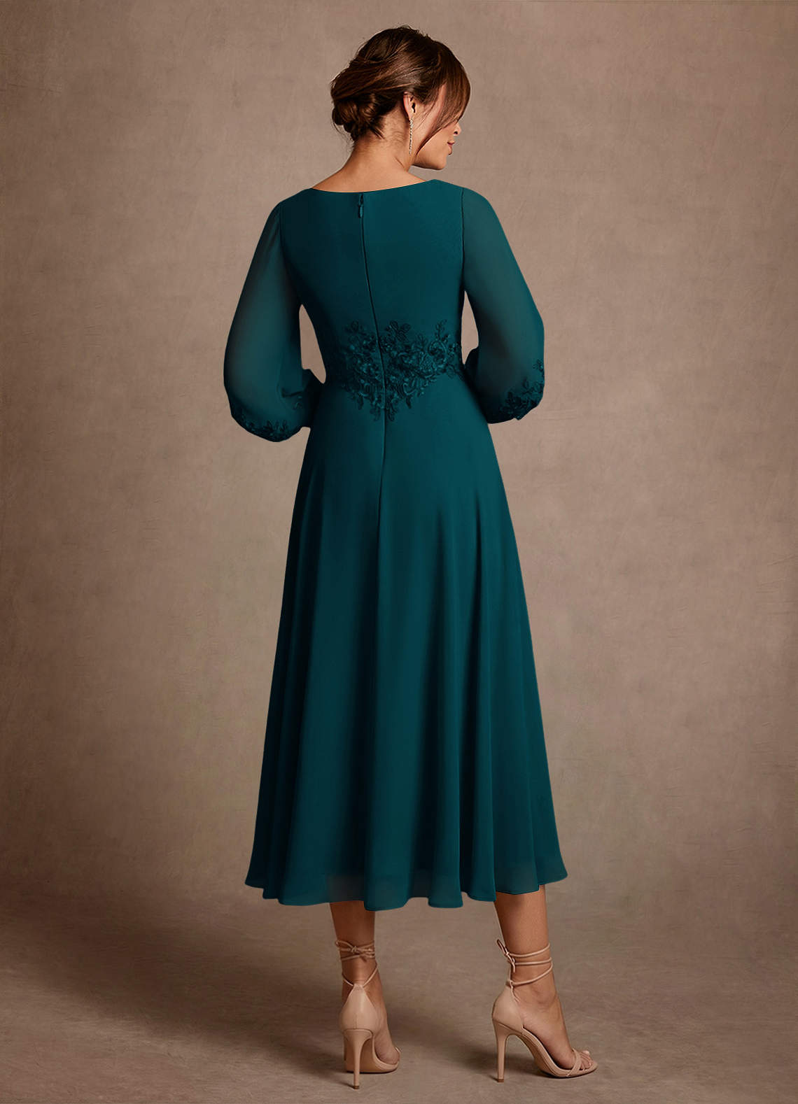 Azazie A-Line/Princess V-Neck Tea-Length Lace Mother of the Bride or Groom Dresses