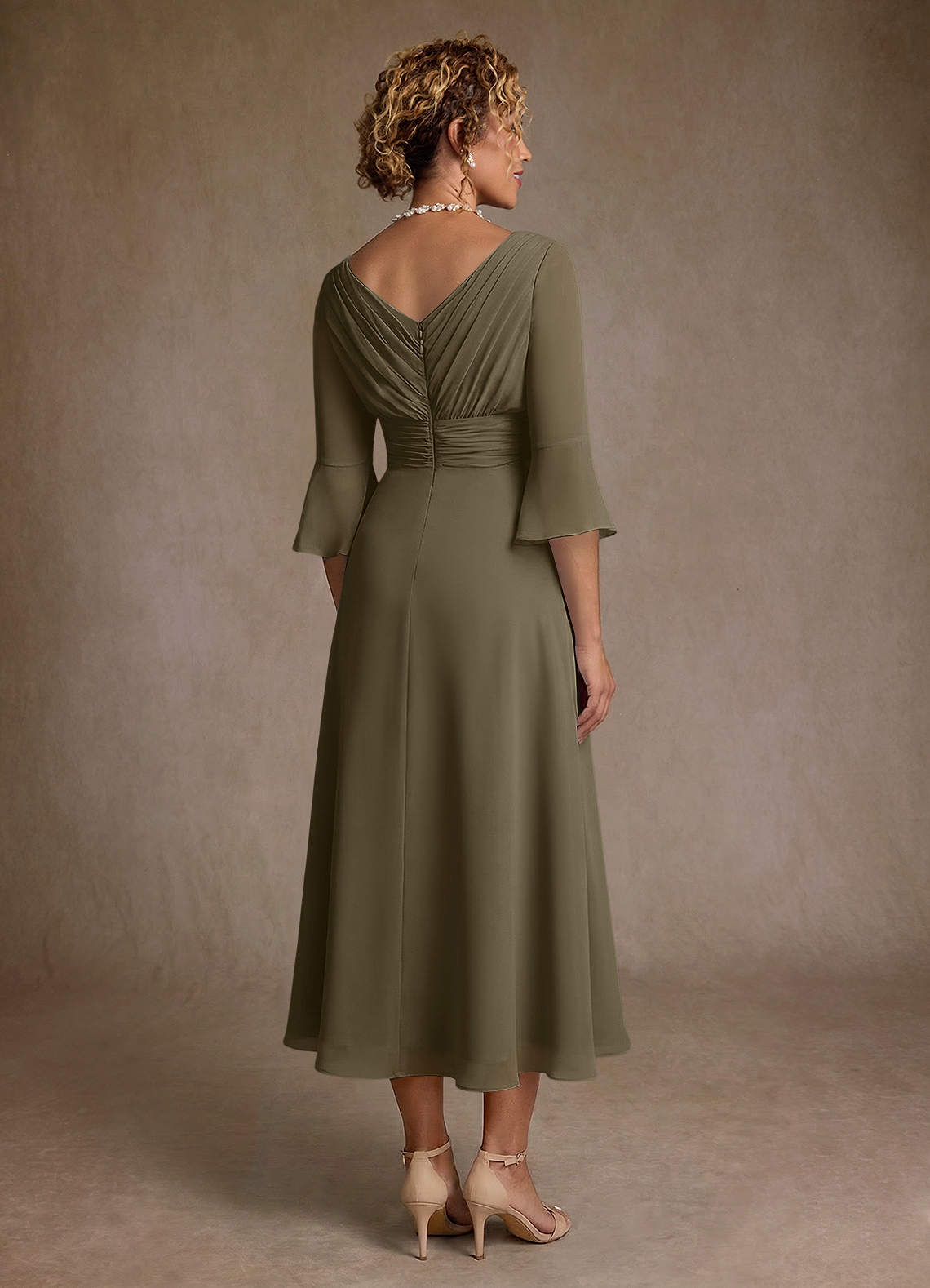 Azazie Aerynne Kleider für die Brautmutter A-Linie Plissee Chiffon Kleid Weidengrün image1