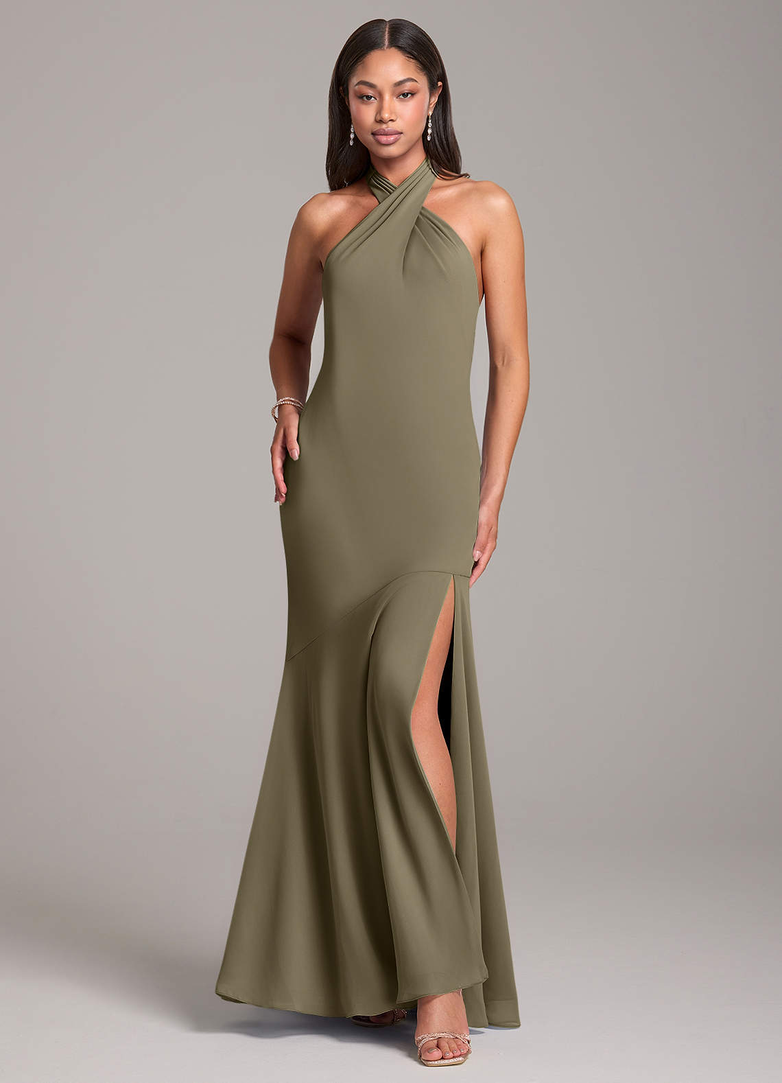 Azazie Lorena Bridesmaid Dresses Willow Green Mermaid Pleated Chiffon Dress image1