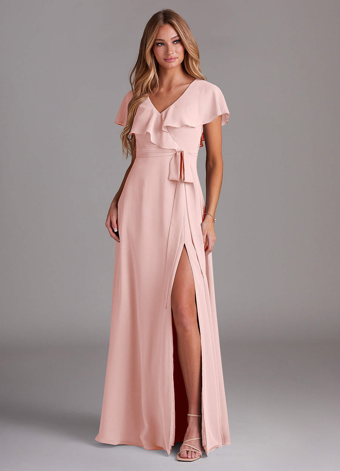 Azazie Lainey Brudtärnklänningar Klä av A-Linje i Chiffong med fickor Puderrosa image2