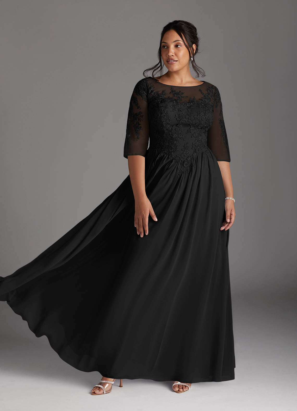 Azazie Mirielle vestidos de madre de la novia Vestido de Negro de Gasa de Corte En A con Encaje Scoop image6
