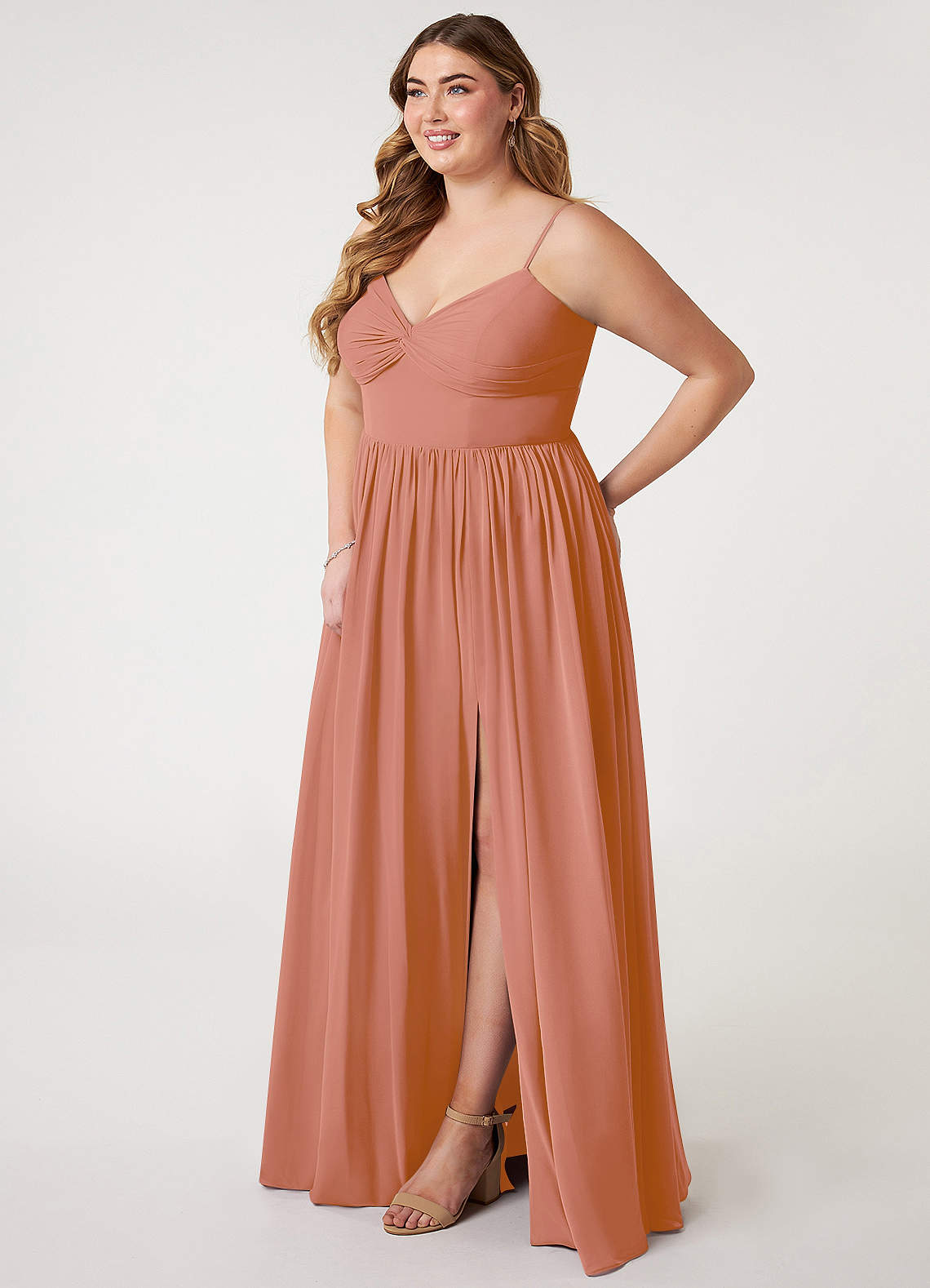 Azazie Zeya Bridesmaid Dresses MAI TAI A-Line V-Neck Pleated Chiffon Dress image7