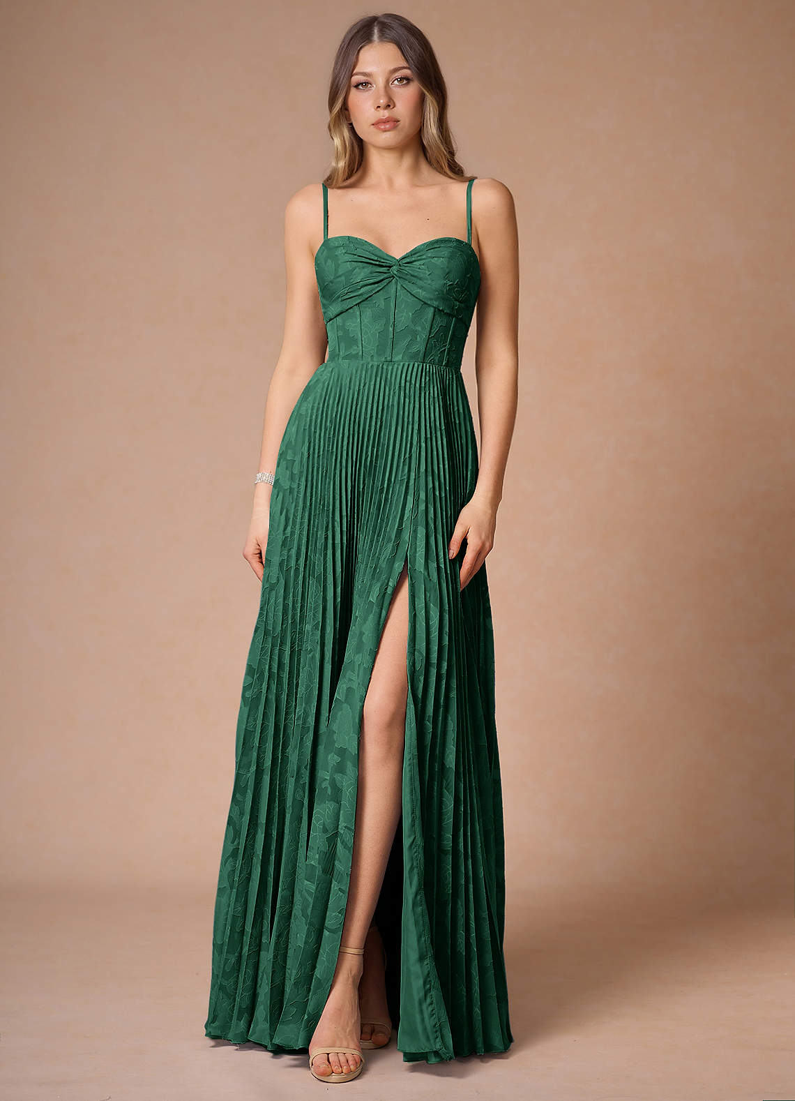 Akiko Emerald Green Pleated Maxi Dress | Azazie