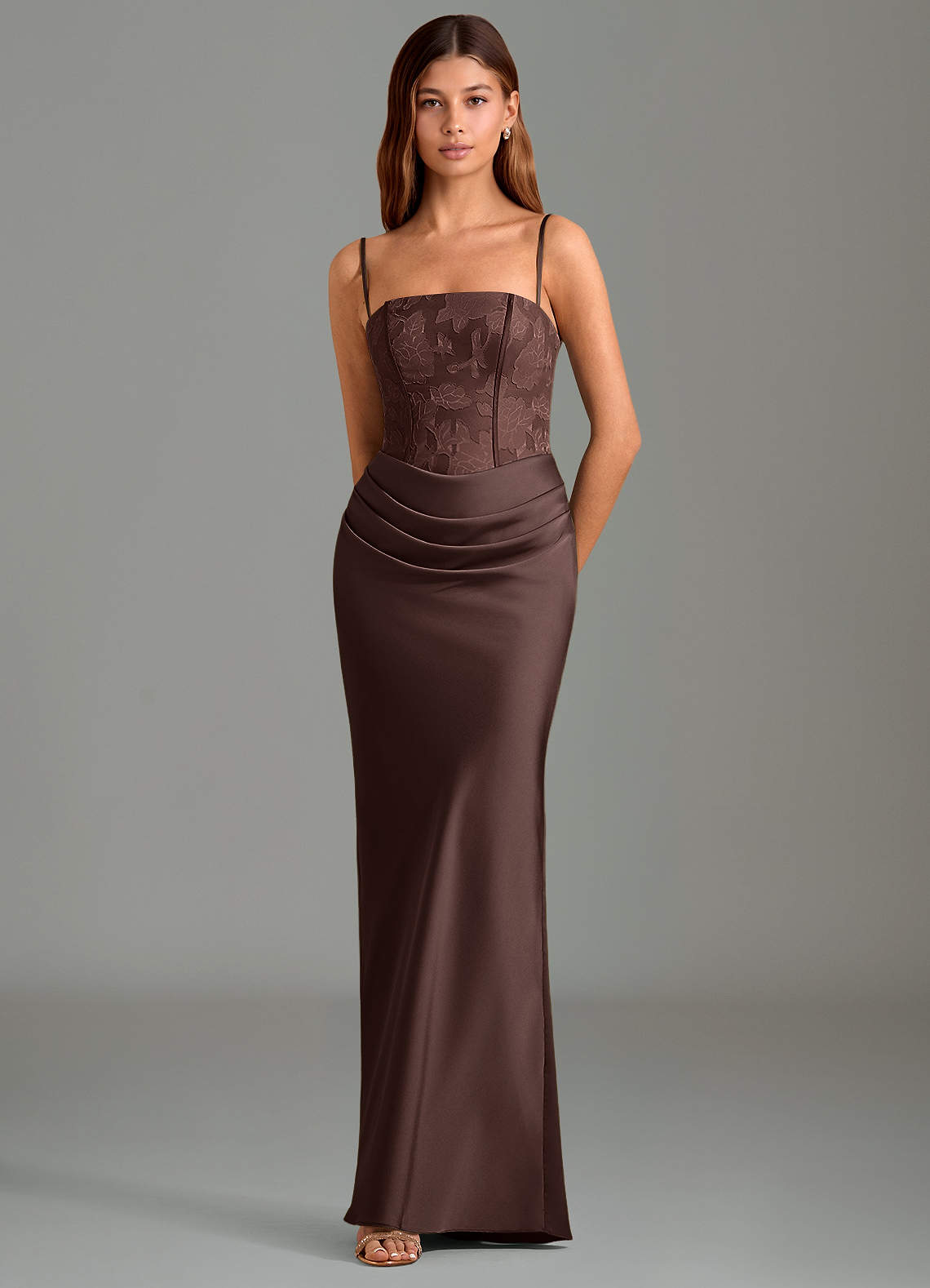 Azazie Emilia Jurken voor bruidsmeisjes Jurk van Stretch Satijn met Zeemeermin Strapless Ganache image3