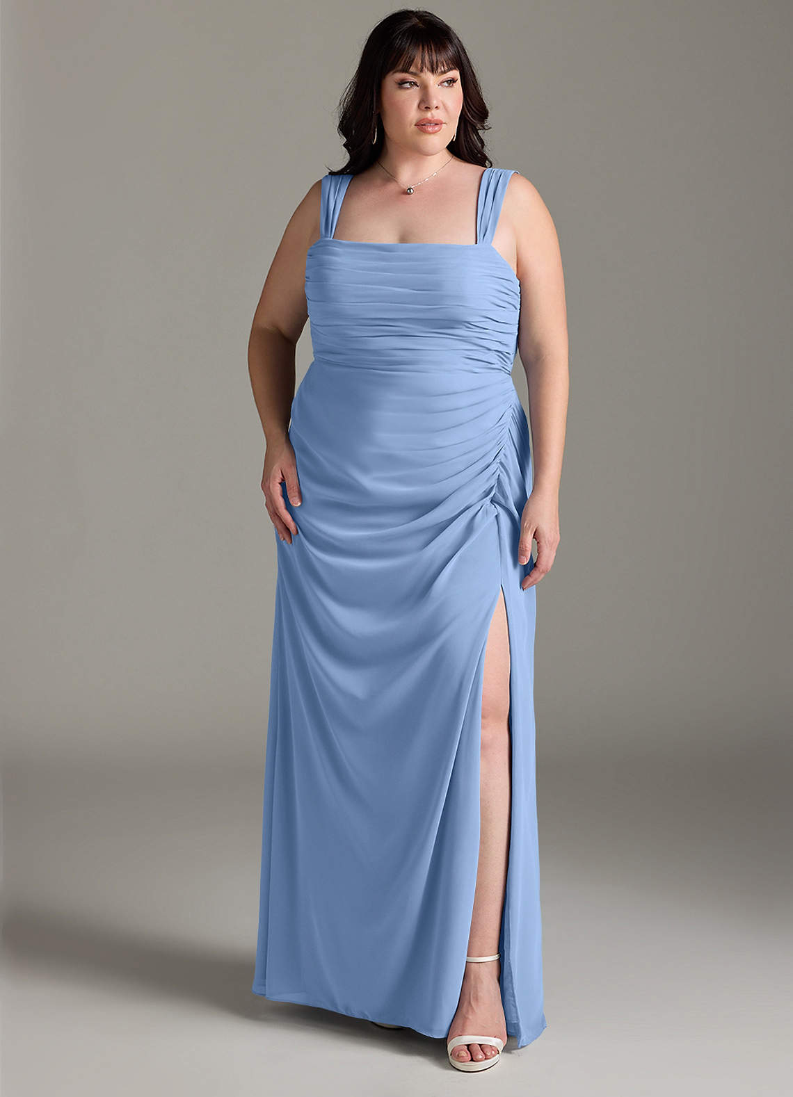 Azazie Jesaphine Bridesmaid Dresses Steel Blue Sheath Bow Chiffon Dress image7