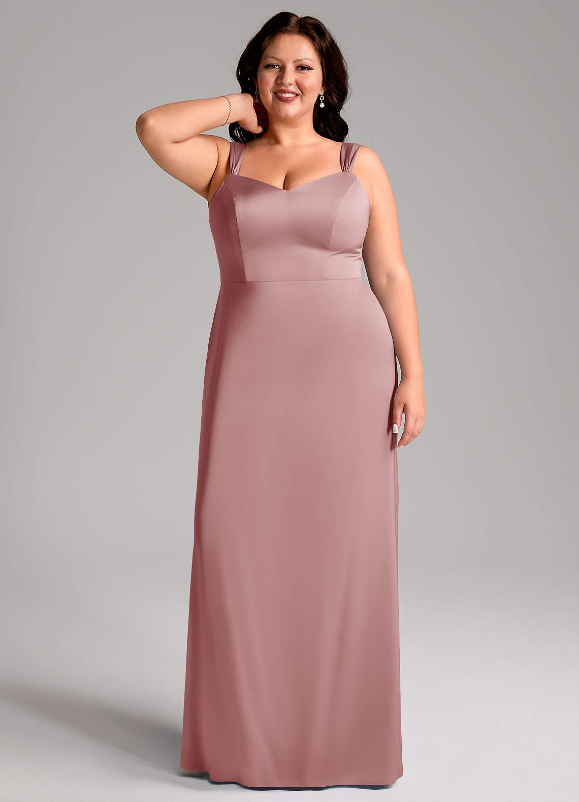 Azazie Denice Bridesmaid Dresses Dusty Rose Sheath Pleated Stretch Satin Dress image8