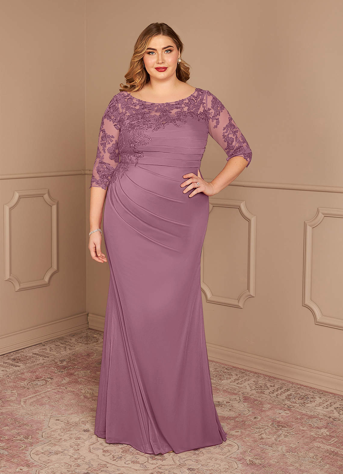 Azazie Alisondra Vintage Mauve Sheath Scoop Lace Lace Dress | Azazie