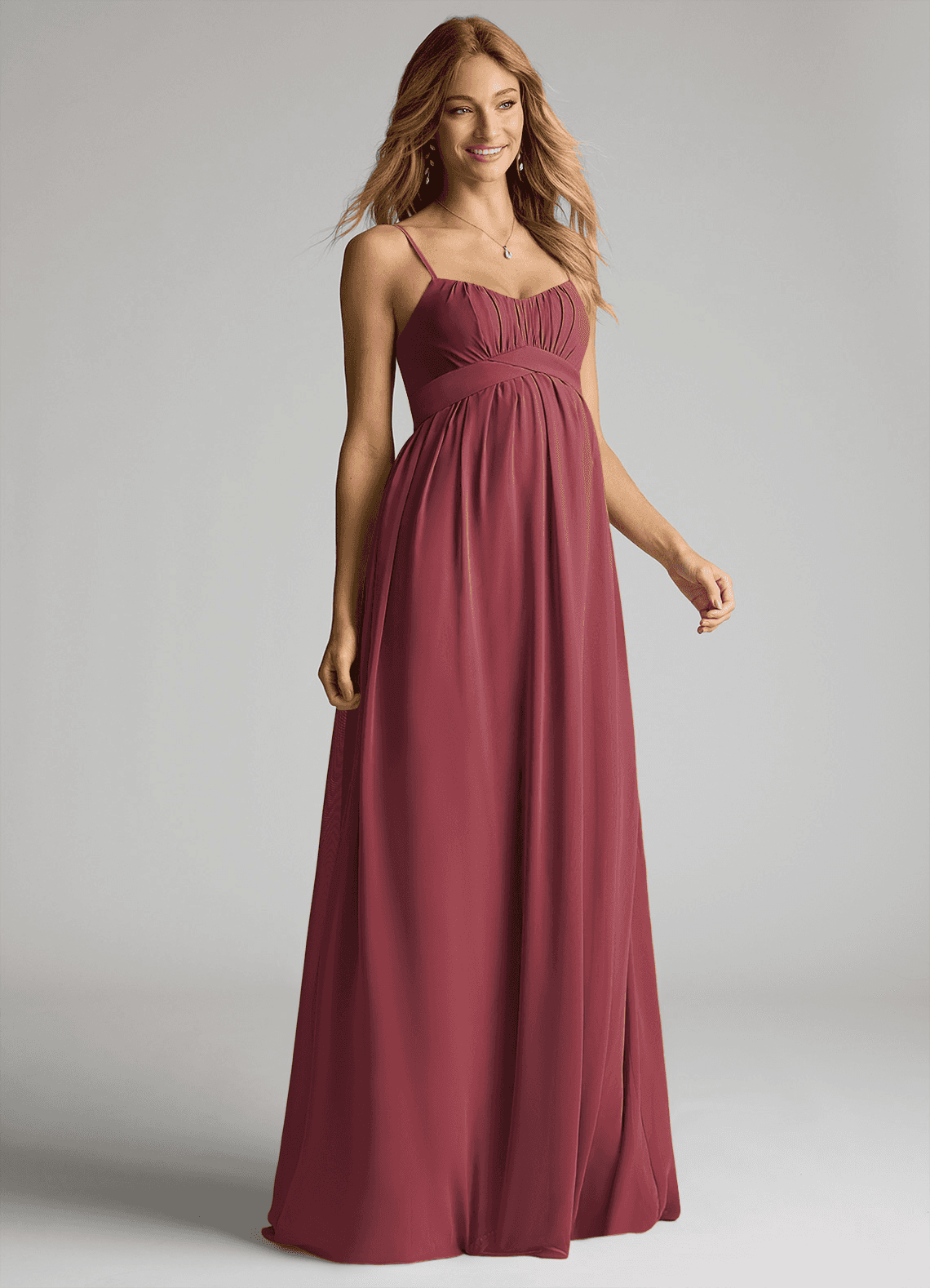 Azazie Llana Zwangerschaps Bruidsmeisjekleding A-Lijn Chiffon Vloerlengte Jurk image1
