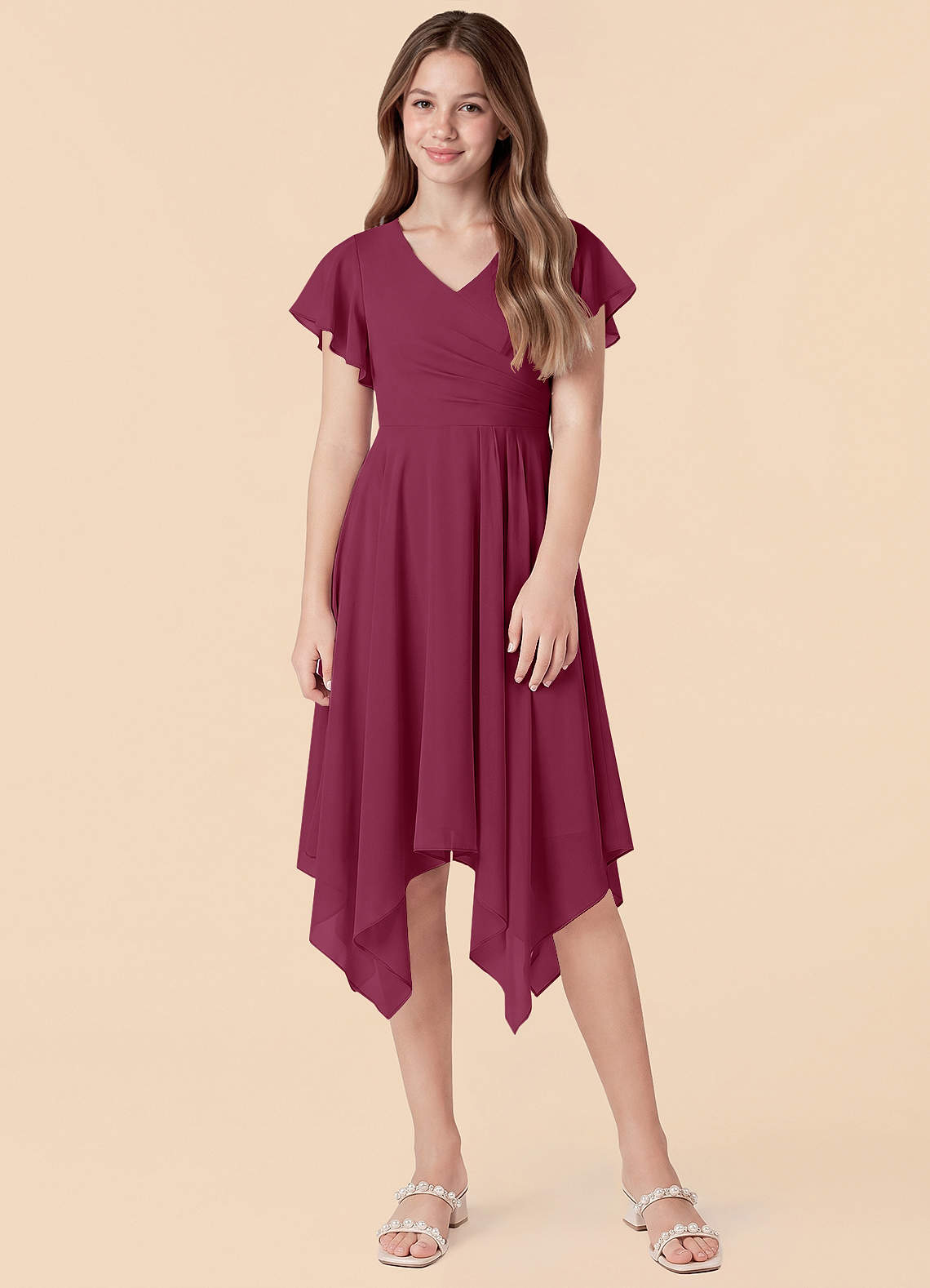 mulberry junior bridesmaid dresses Azazie Janeaurelia Whimsical and sweet ESN-S24512 Regency Era Court Gown Length:LONG