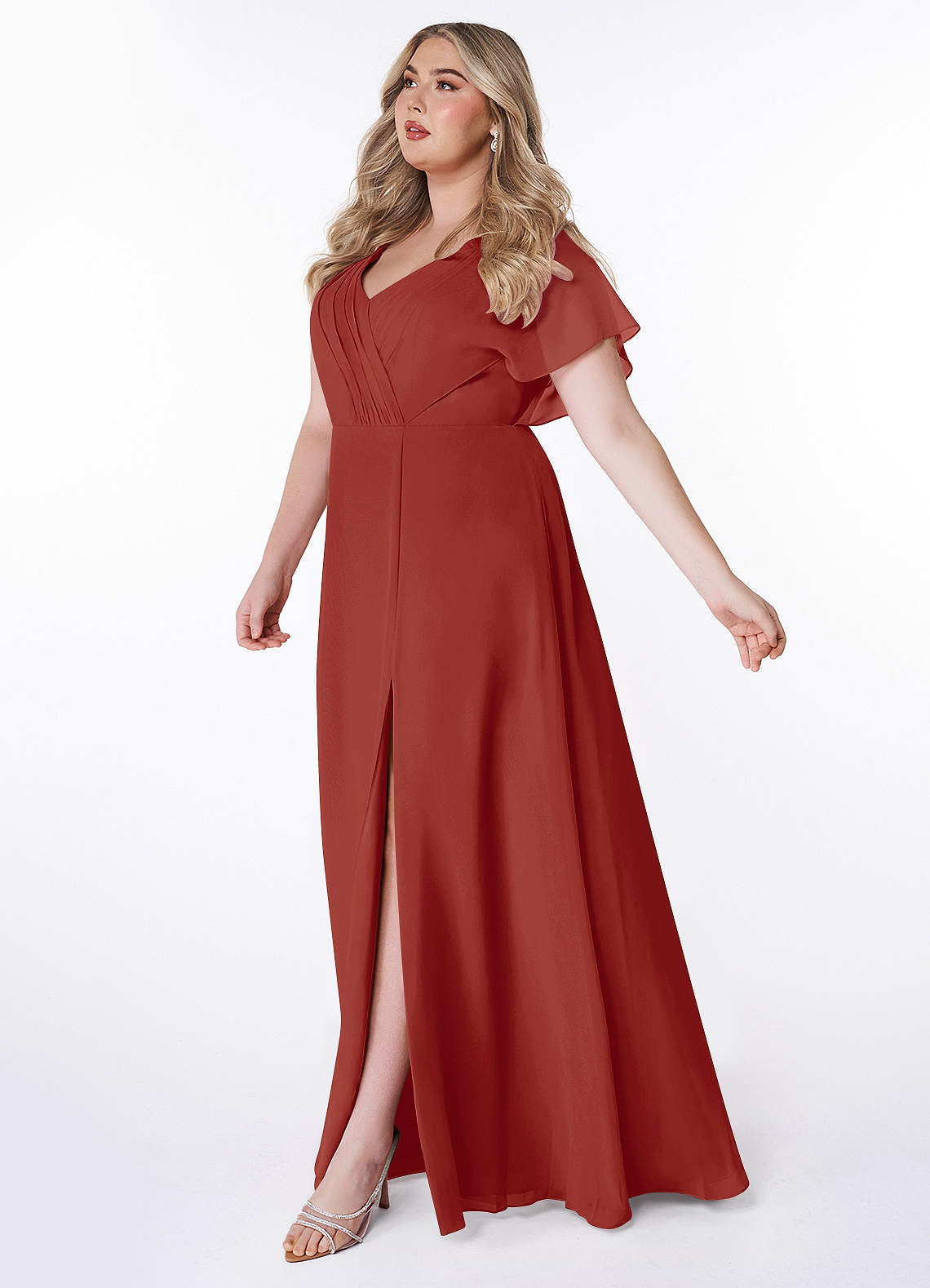 Azazie Rylee Bridesmaid Dresses Terracotta A-Line Pleated Chiffon Dress image7