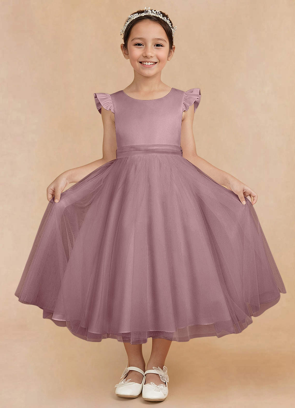 Cute Cap Sleeves Blush Tulle Lovely Flower Girl Dresses