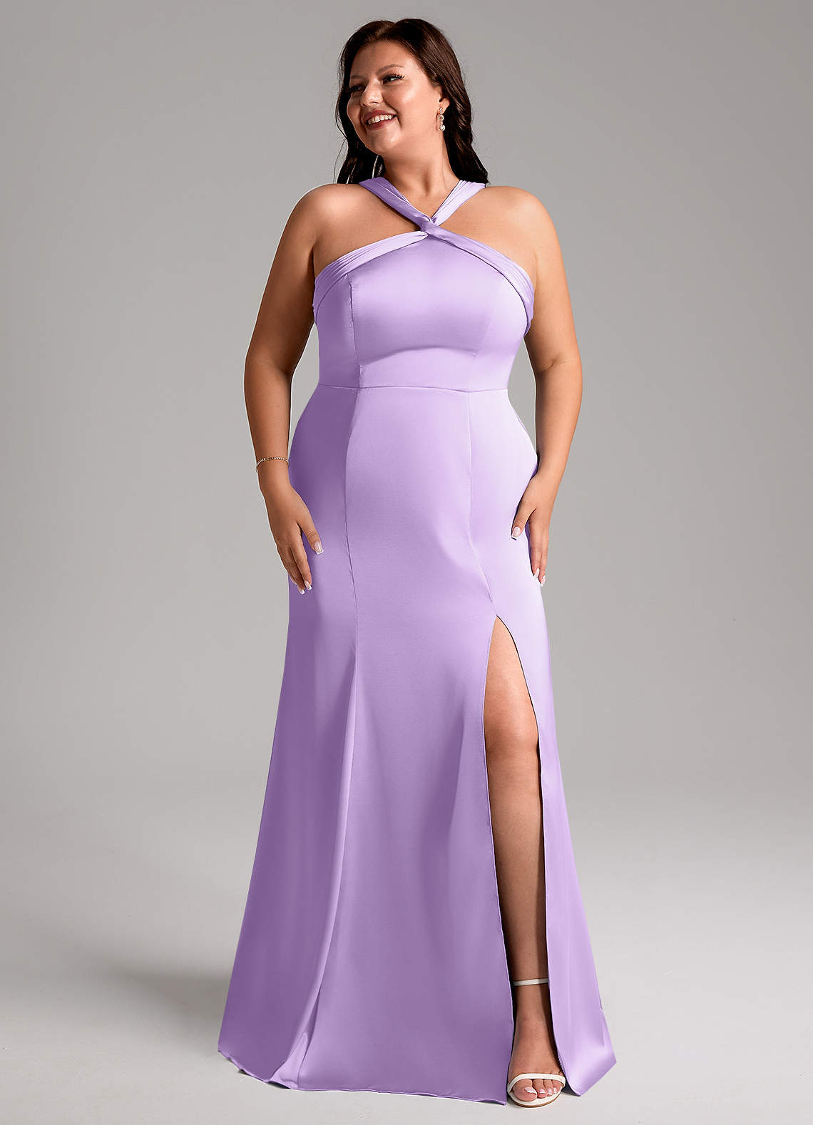 Azazie Rue Bridesmaid Dresses Lilac Mermaid Pleated Stretch Satin Dress image9