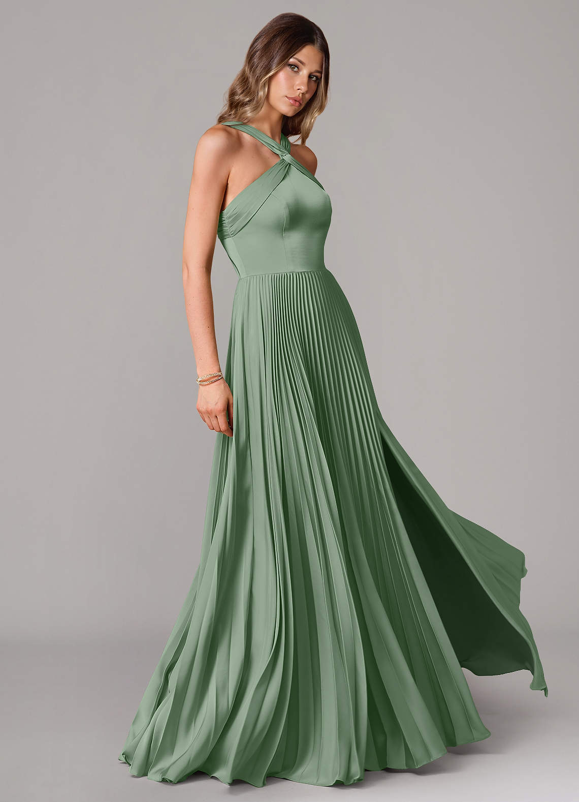 Azazie Afra Prova i vestiti a casa Abito A-Line in Raso Elasticizzato Plissettato Rosa Rossore image2