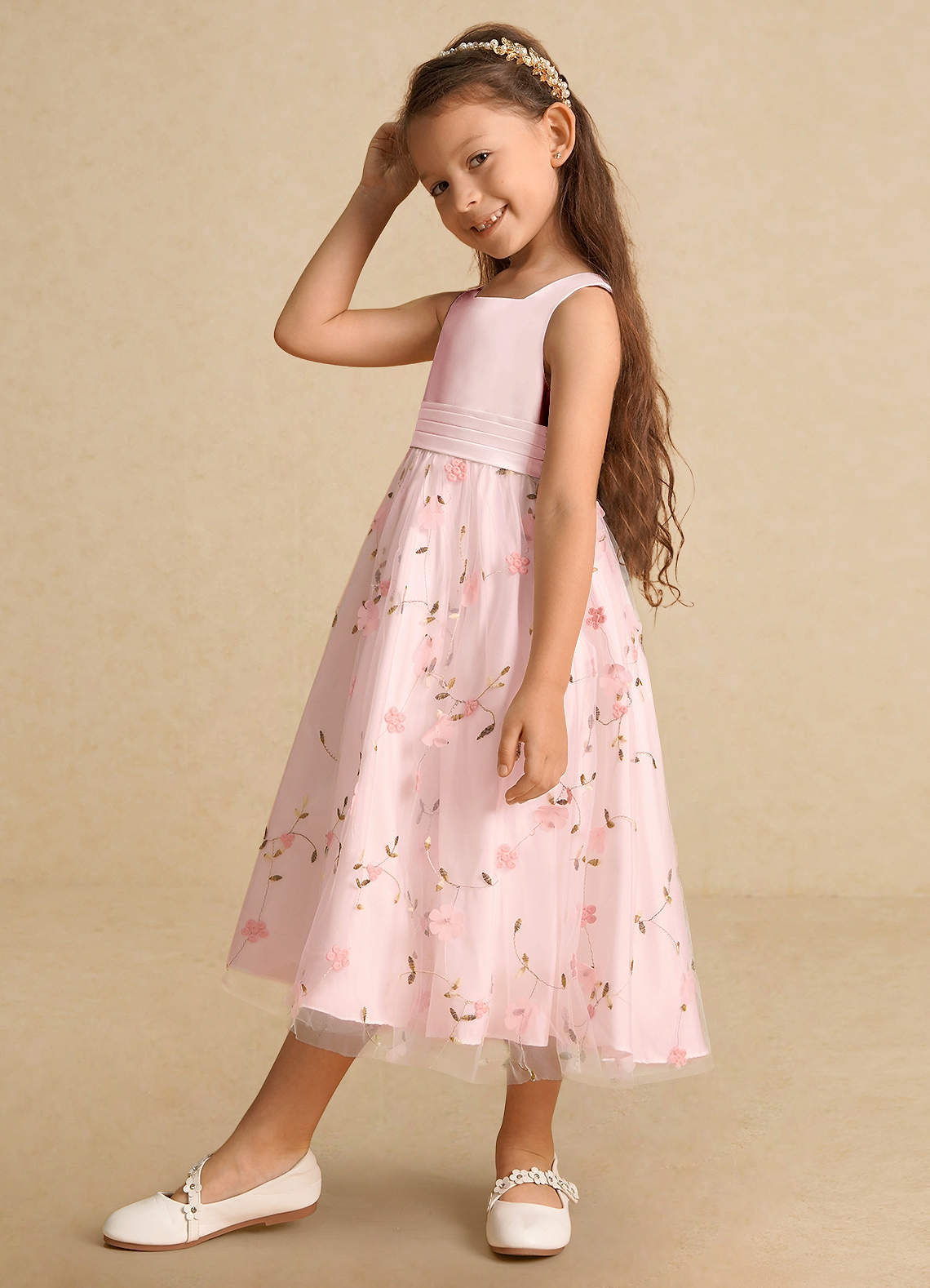 Azazie Pollie Flower Girl Dresses Blushing Pink A-Line Bow Tulle Dress image7