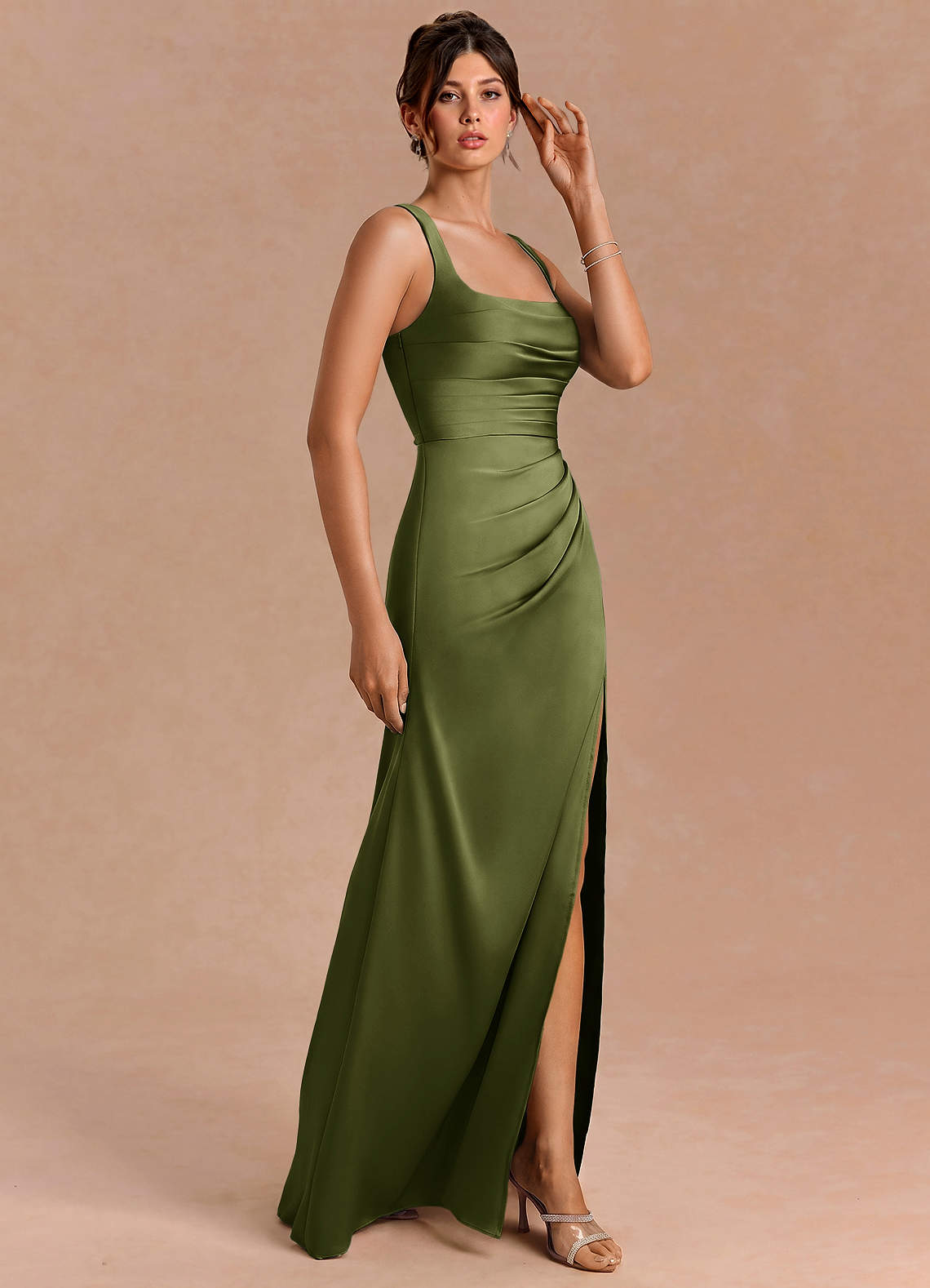 olive maxi dress formal Azazie Dresses A-Line Wedding Guest Semi-Formal Dresses Square Boho Festival Clothing
