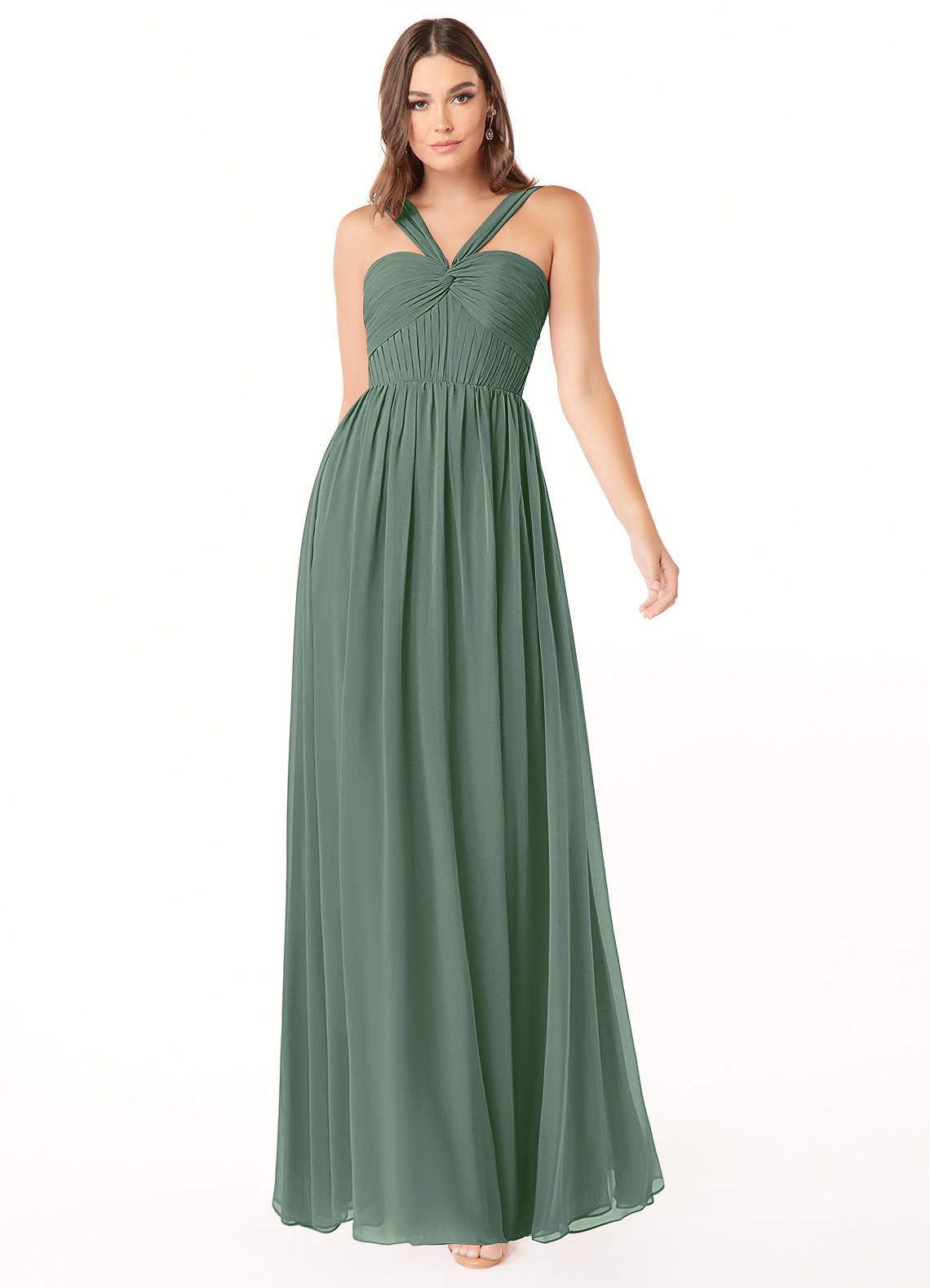 Azazie Dionne Brautjungfernkleider A-Linie Korsett Chiffon Kleid Eukalyptus image1