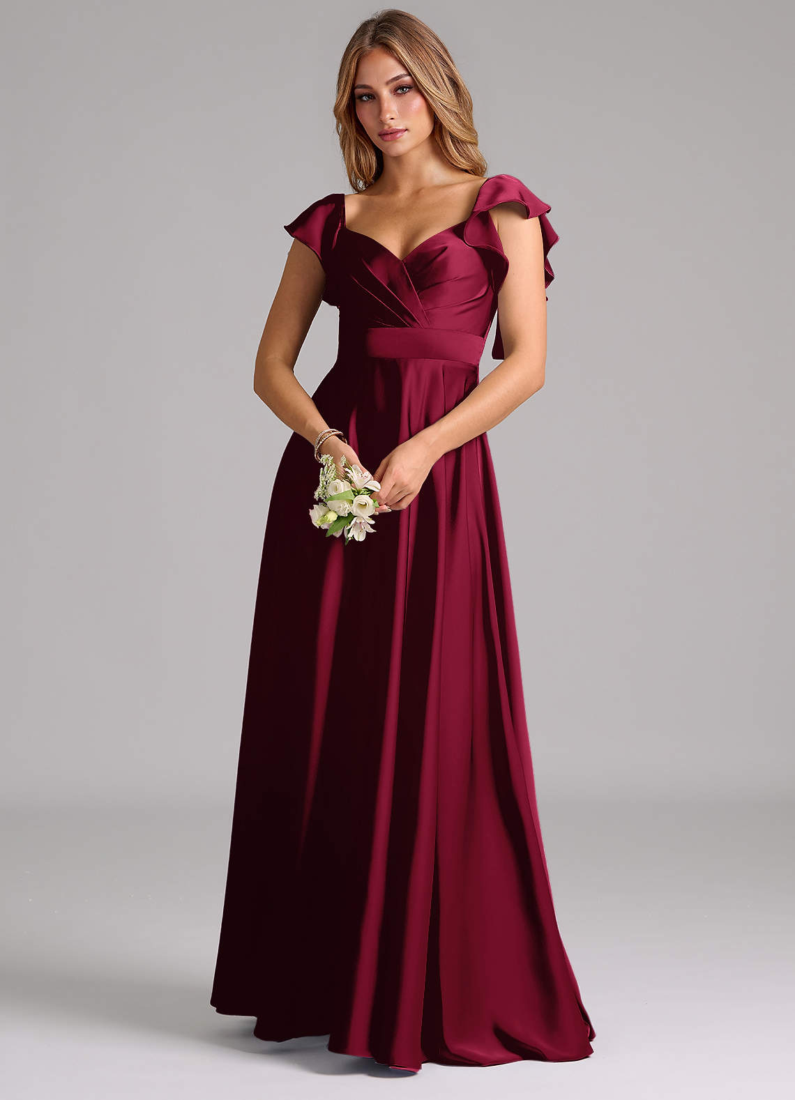 Azazie Leilani Bridesmaid Dresses Burgundy A-Line Ruched Stretch Satin Dress image6