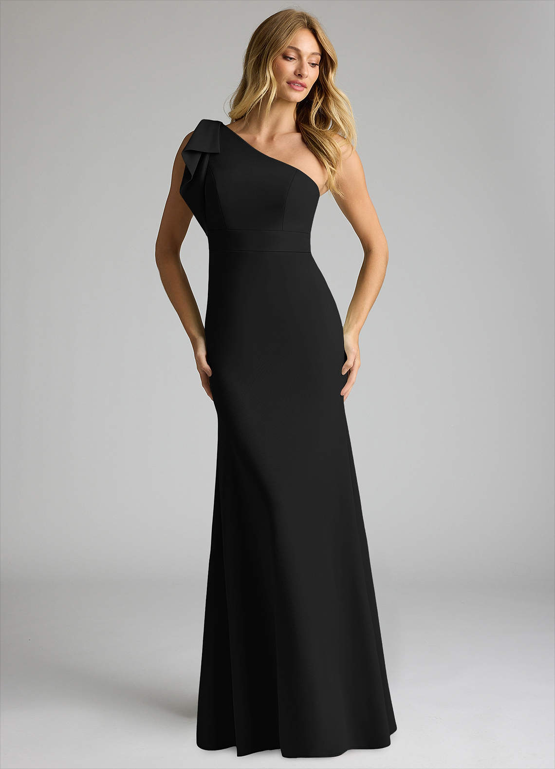 Azazie Rinna Black Stretch Crepe Bridesmaid Dresses | Azazie