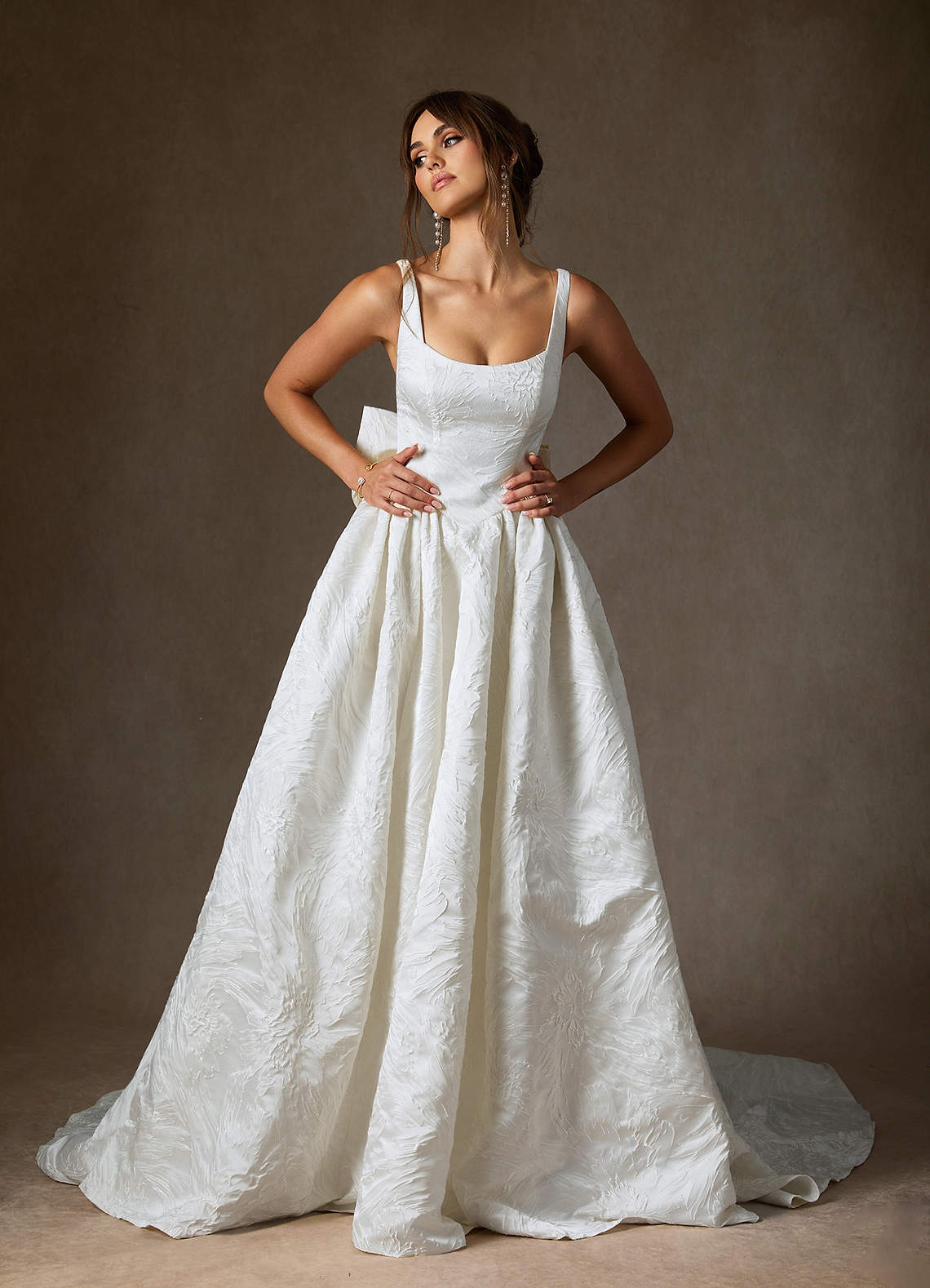 Azazie Skylin Wedding Dresses Diamond White Ball-Gown with Pockets Floral Jacquard Dress image9