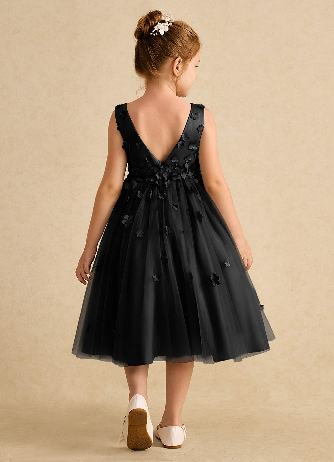 Azazie Lana Vestidos de florista Vestido Preto de Cetim fosco de Linha A com Sem mangas image1