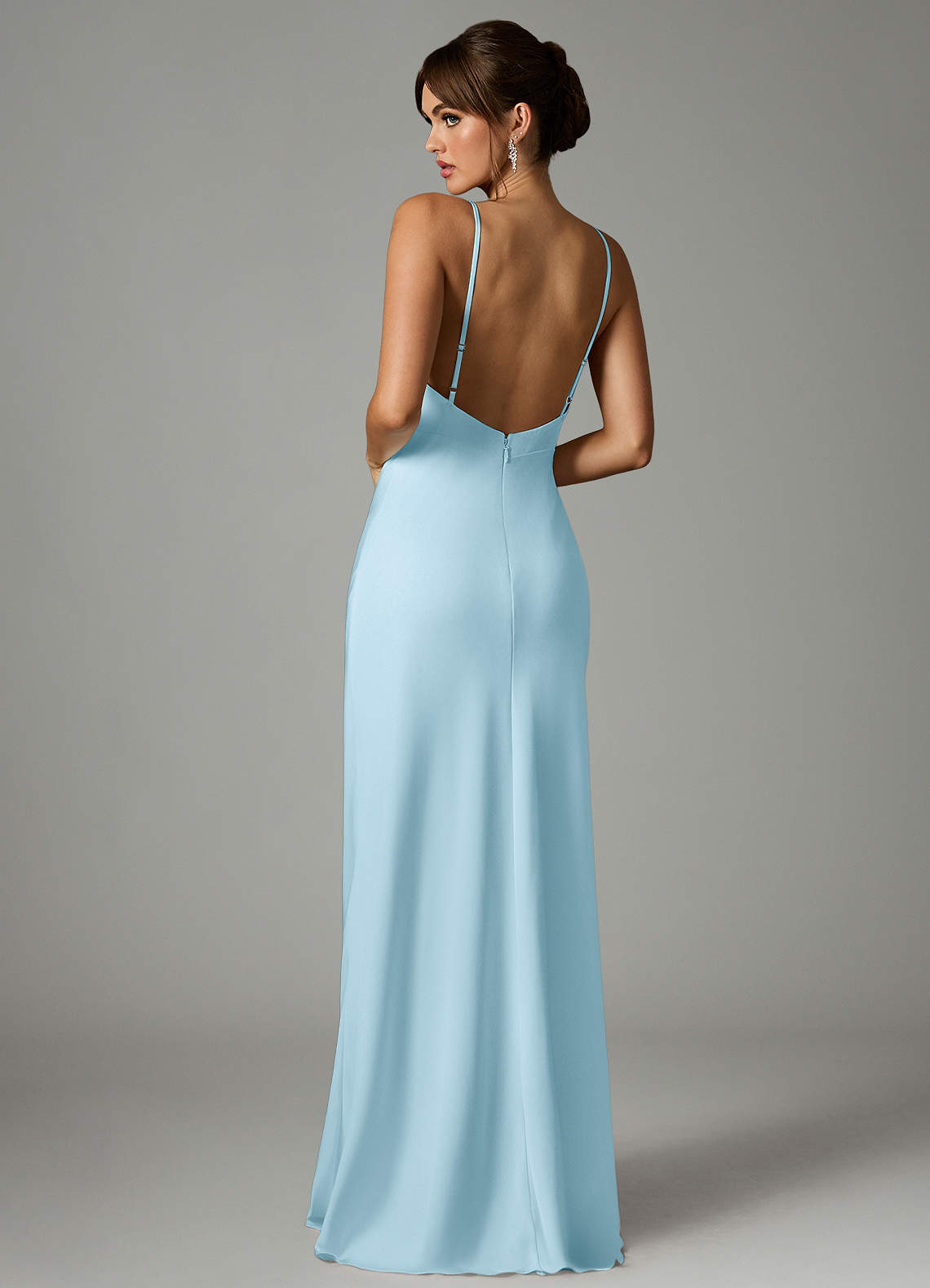 Azazie Stefania Bridesmaid Dresses Sky Blue A-Line Stretch Satin Dress image1