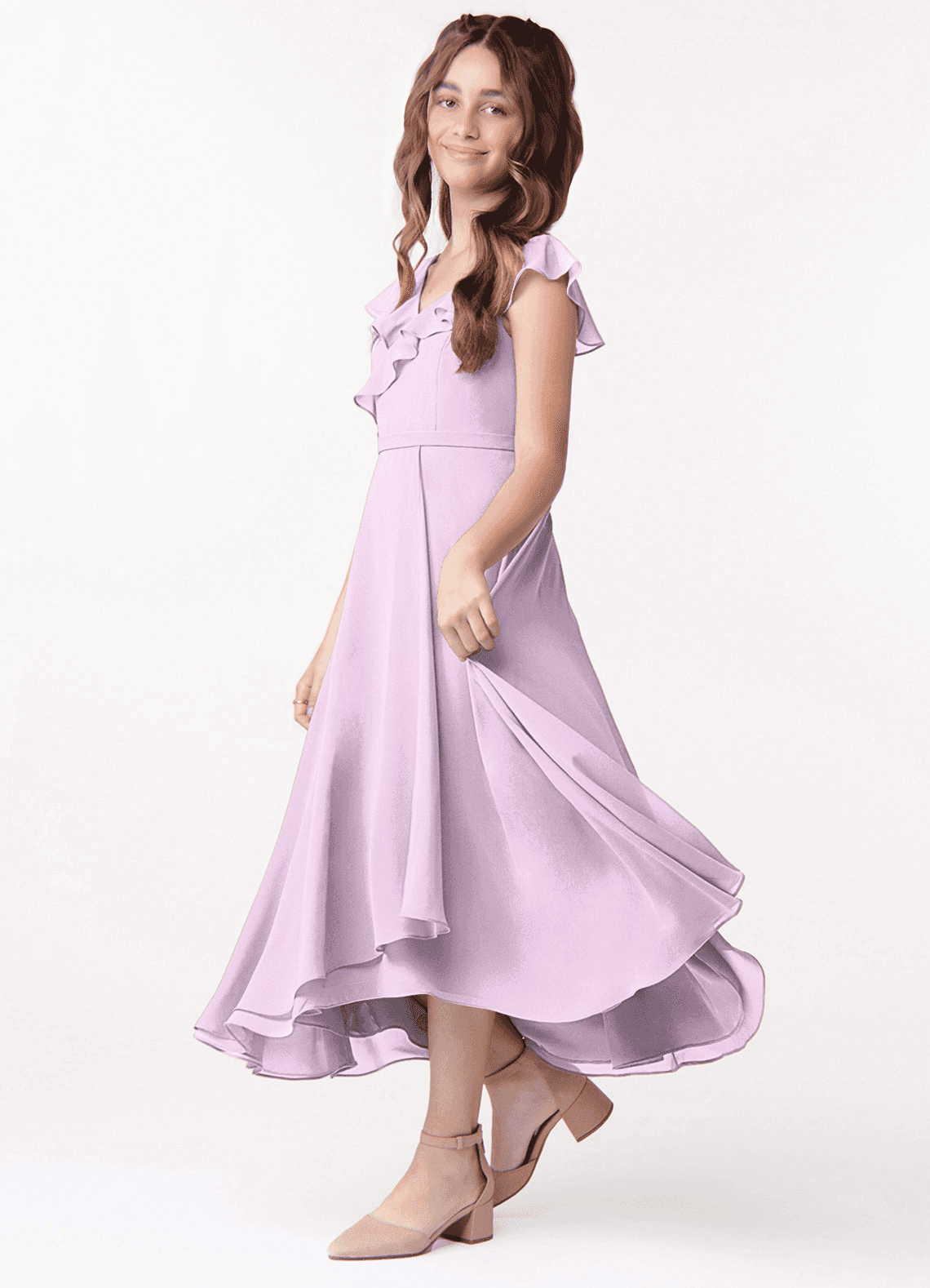 Azazie Posie Junior Frosted Lilac A-Line Ruched Chiffon Dress image1