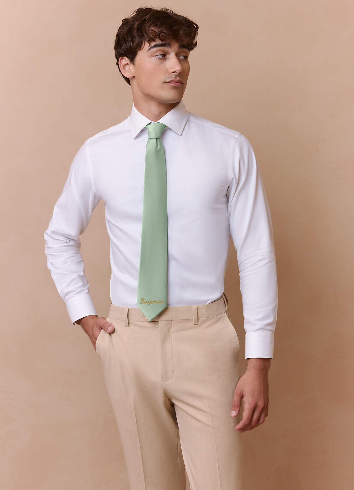 front Personalized Stretch Satin Embroidered Wide Tie
