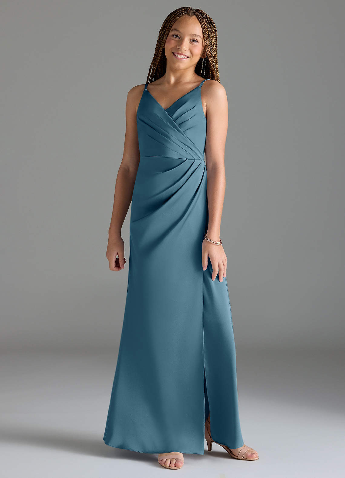 Azazie Maci Junior Bermuda Mermaid Pleated Stretch Satin Dress image1