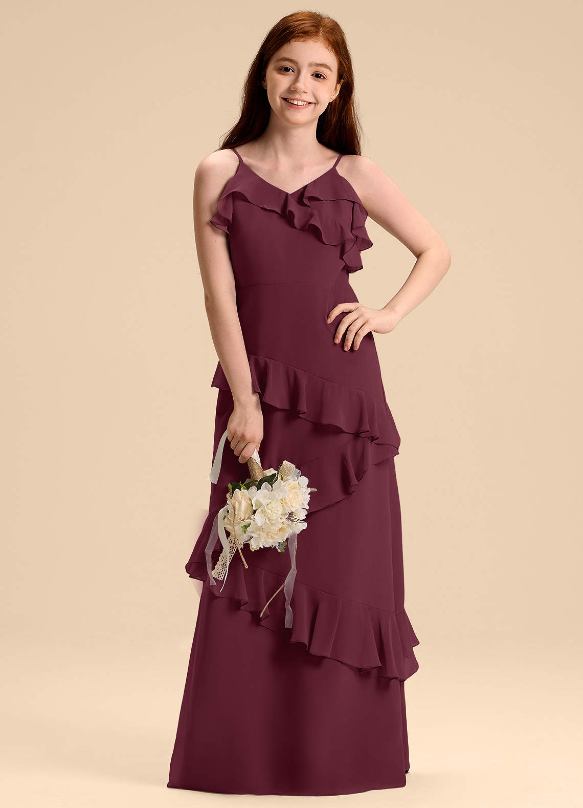 Azazie Evara Junior Vestido de Cabernet de Gasa de Corte en A image1