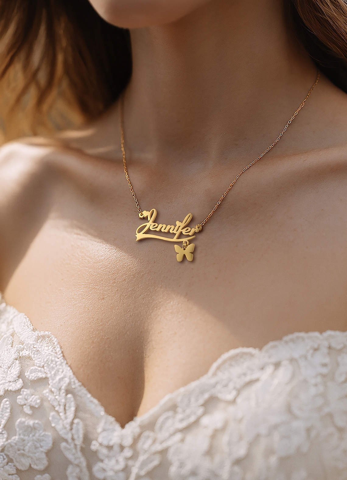 front Custom Name Necklace with Butterfly