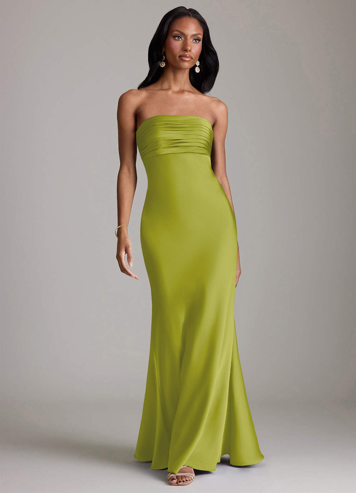 slim fit dress slacks Zapaka Women Ruffles Green Bridesmaid Dress with Lace-Up Back A Line Long Wedding Party Dress, Green / US4 main image 1