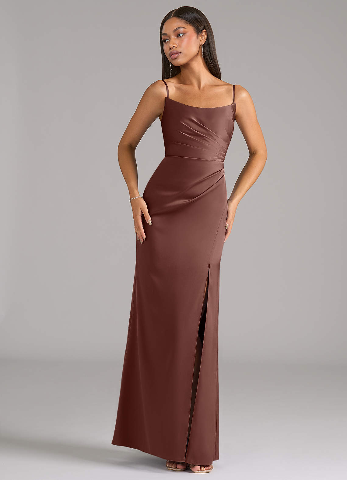 Azazie Marla Kjoler til hjemmeprøvning Skede Stropløs Stræk satin Gulv-længde Kjole image6