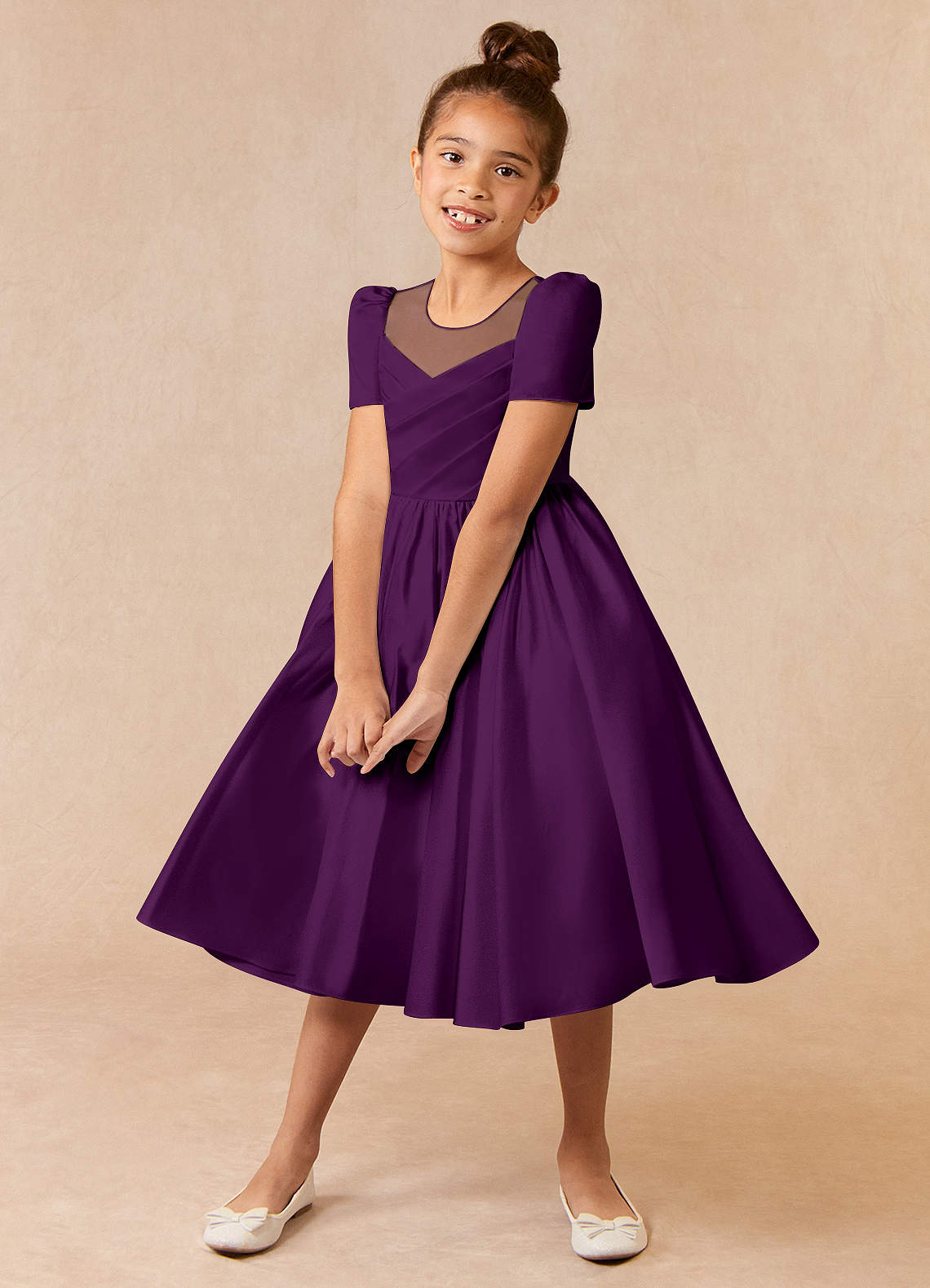 Azazie Anirra Blumenmädchenkleider Ballkleid Plissee Matte Satin Kleid Traube image1