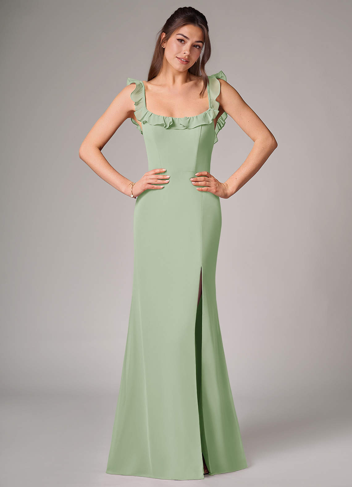 Azazie Callie Bridesmaid Dresses Dusty Sage Mermaid Side Slit Chiffon Convertible Dress image1