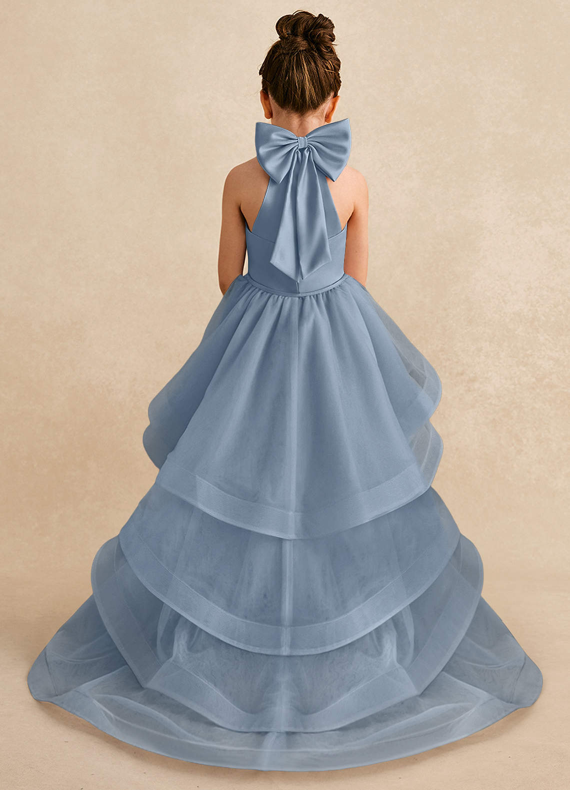 Azazie Bev Flower Girl Dresses Dusty Blue A-Line Convertible Tulle Dress image1